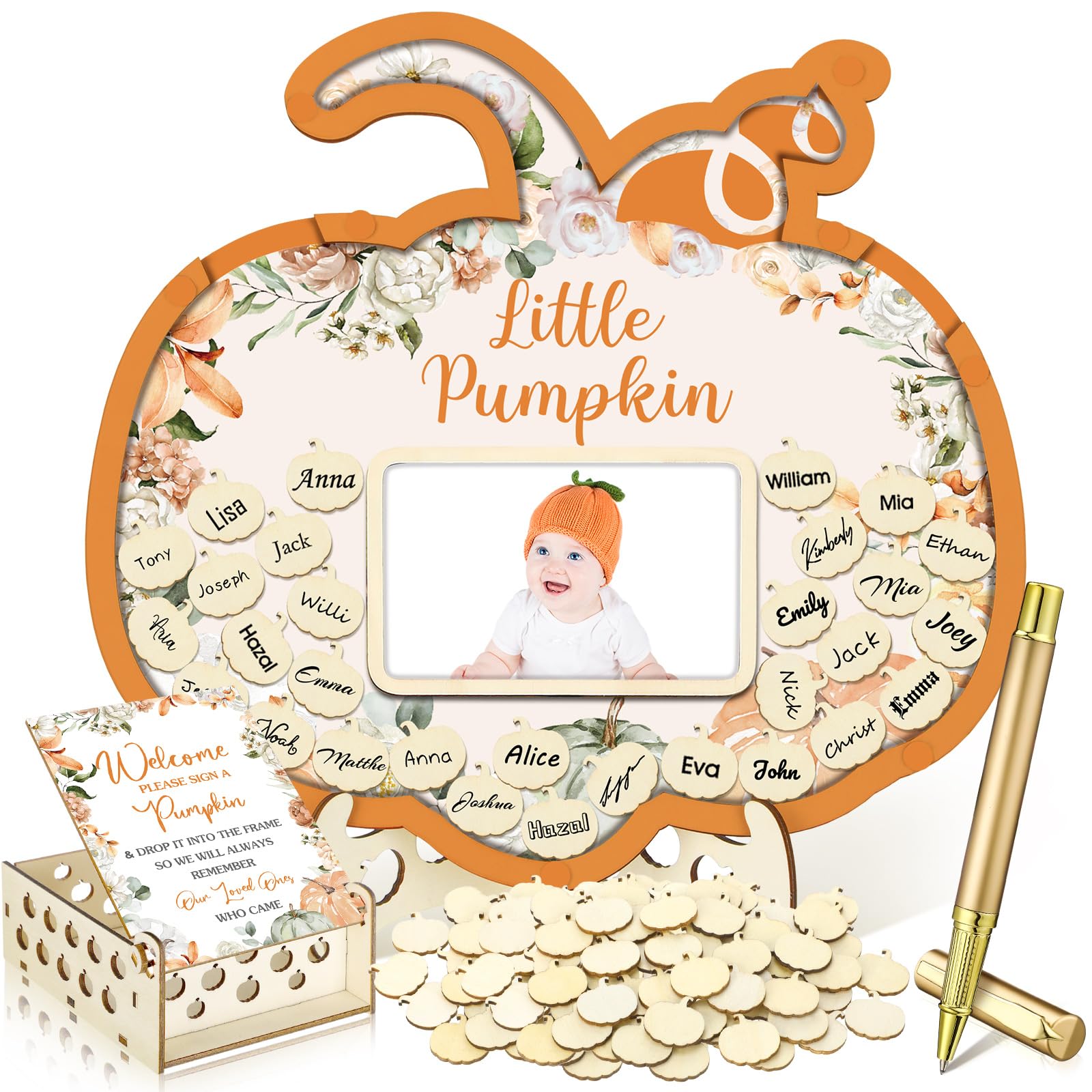 Wenqik 63 Pcs Little Pumpkin Baby Shower Guest Book,Orange