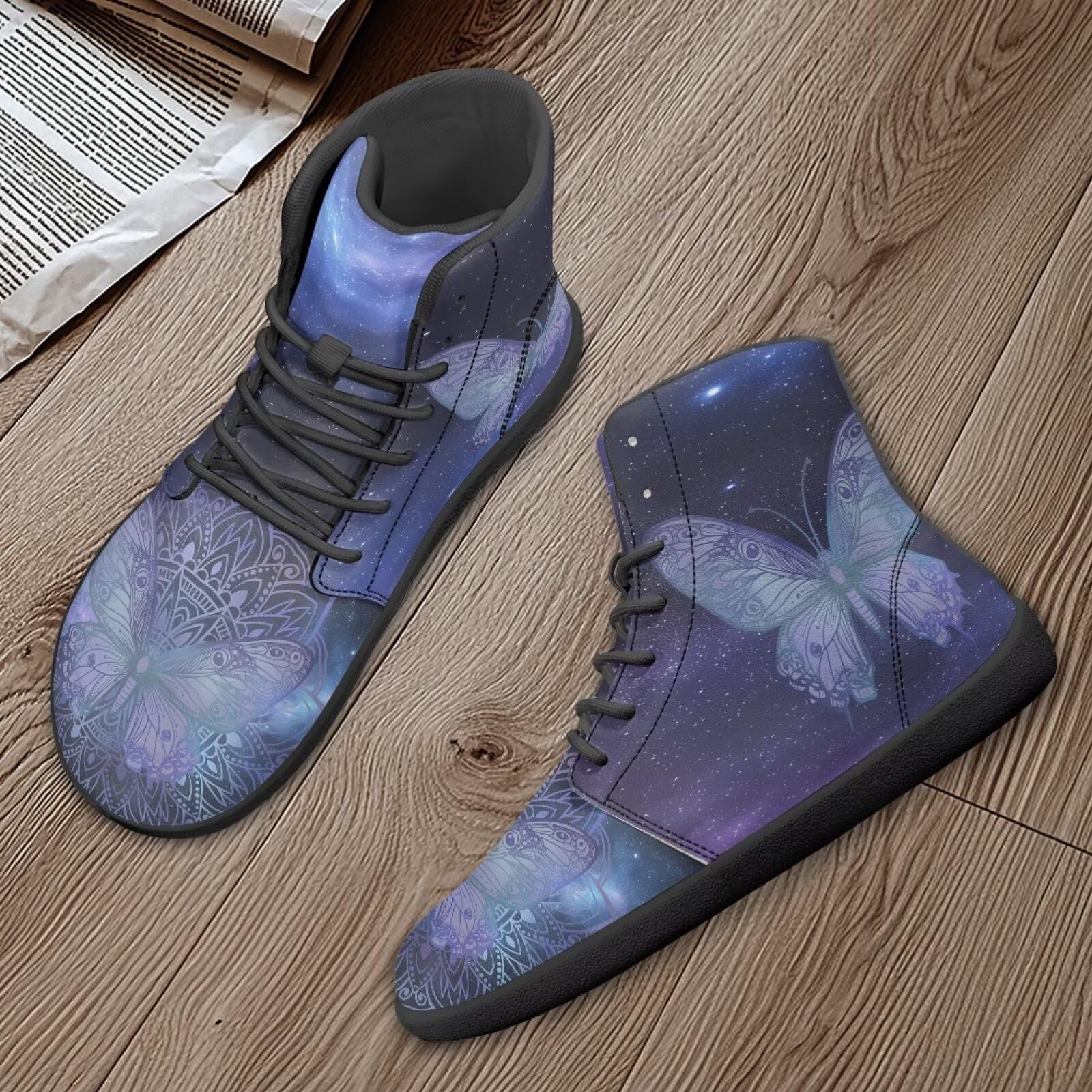 Jeiento Herren Damen High Top Barfuß Sneaker Boho Mandala Schuhe Weite Toe Box Zero Drop Schuhe Casual Schuhe Trainer Sneaker