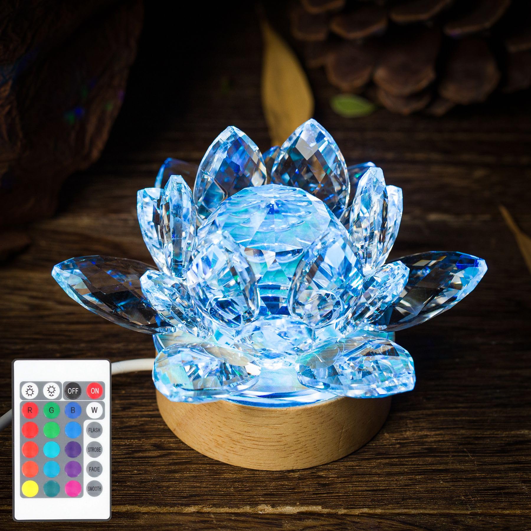 TENGFENG Crystal LED Lotus Light - Lotus Flower Lamp USB Powered 7 Color Change Crystal Flower Light Decoration Bedroom Table Bedside Night Light Ornament Great Gift Idea (Remote Control-New)