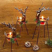 Juegoal Set of 3 Reindeer Tealight Candle Holders, Standing Iron Metal Christmas Decorations, Glass Votive Candle Holder, Durable and Rust-Proof Holiday Tabletop Centerpiece and Display