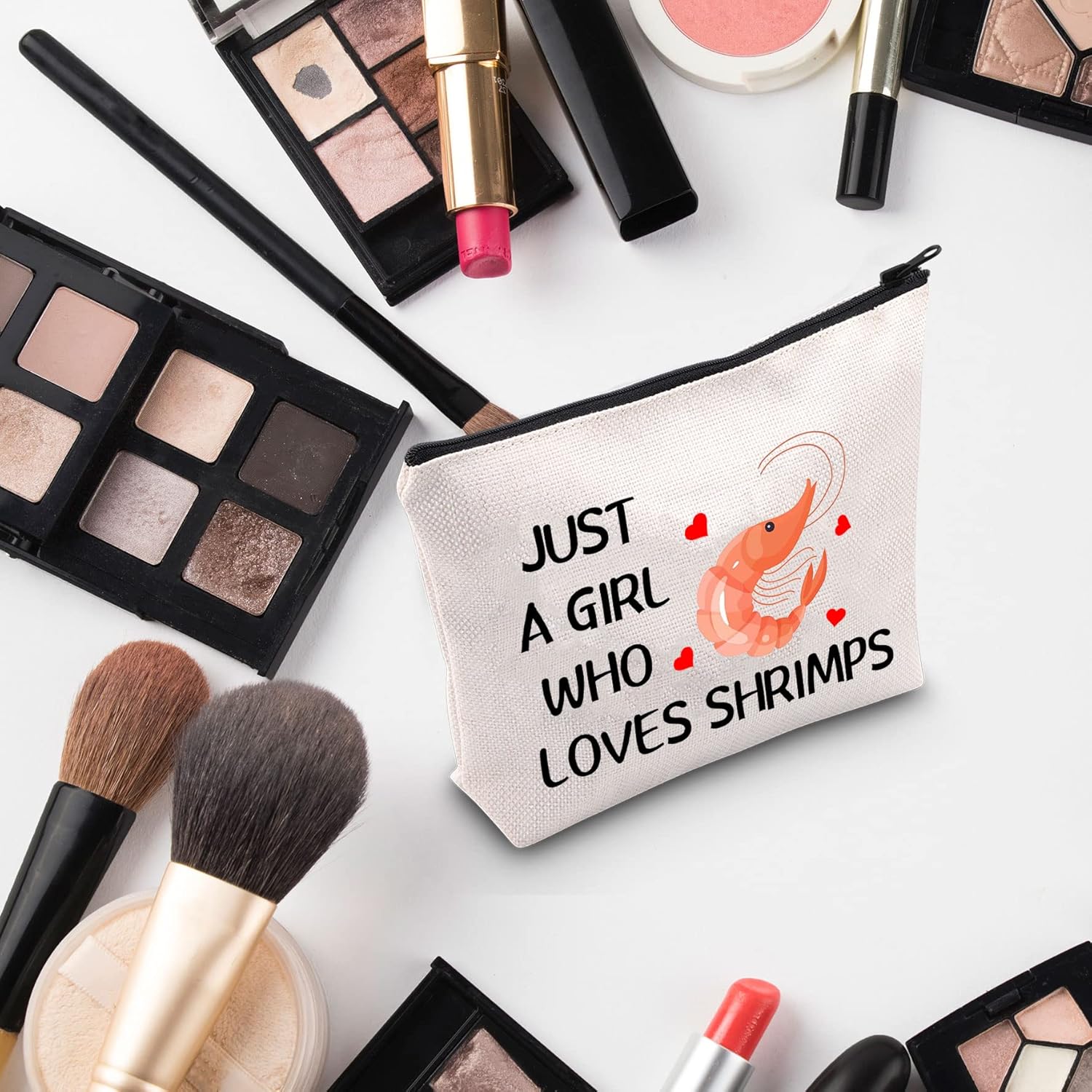 G2TUP Shrimp Lover Gift Who Loves Shrimps Makeup Bag Seafood Shellfish Cosmetic Bag Seafood Lover Gift Zipper Travel Bag (Who Loves Shrimps White Bag) - Image 5
