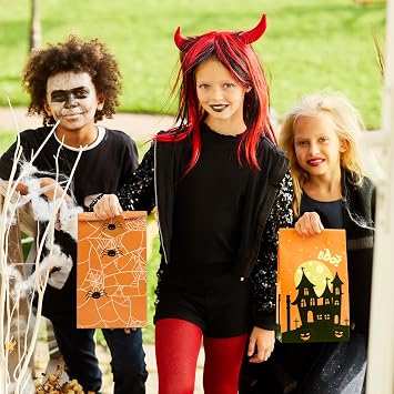 Halloween Treat Bags - 24 PCS Halloween Party Favors,Halloween Goodie Bags with Stickers for Kids | Candy Bags - Trick or Treat Bags,Mini Paper Gift Basket- HALLOWEEN Decorations Party Supplies