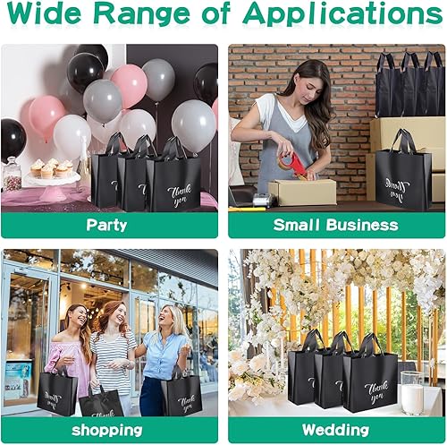 Miniatura 7 de Yeaqee 100 bolsas de agradecimiento de 8 x 10 pulgadas, extragruesas con asas, bolsas reutilizables negras esmeriladas para boutique, mercancía,