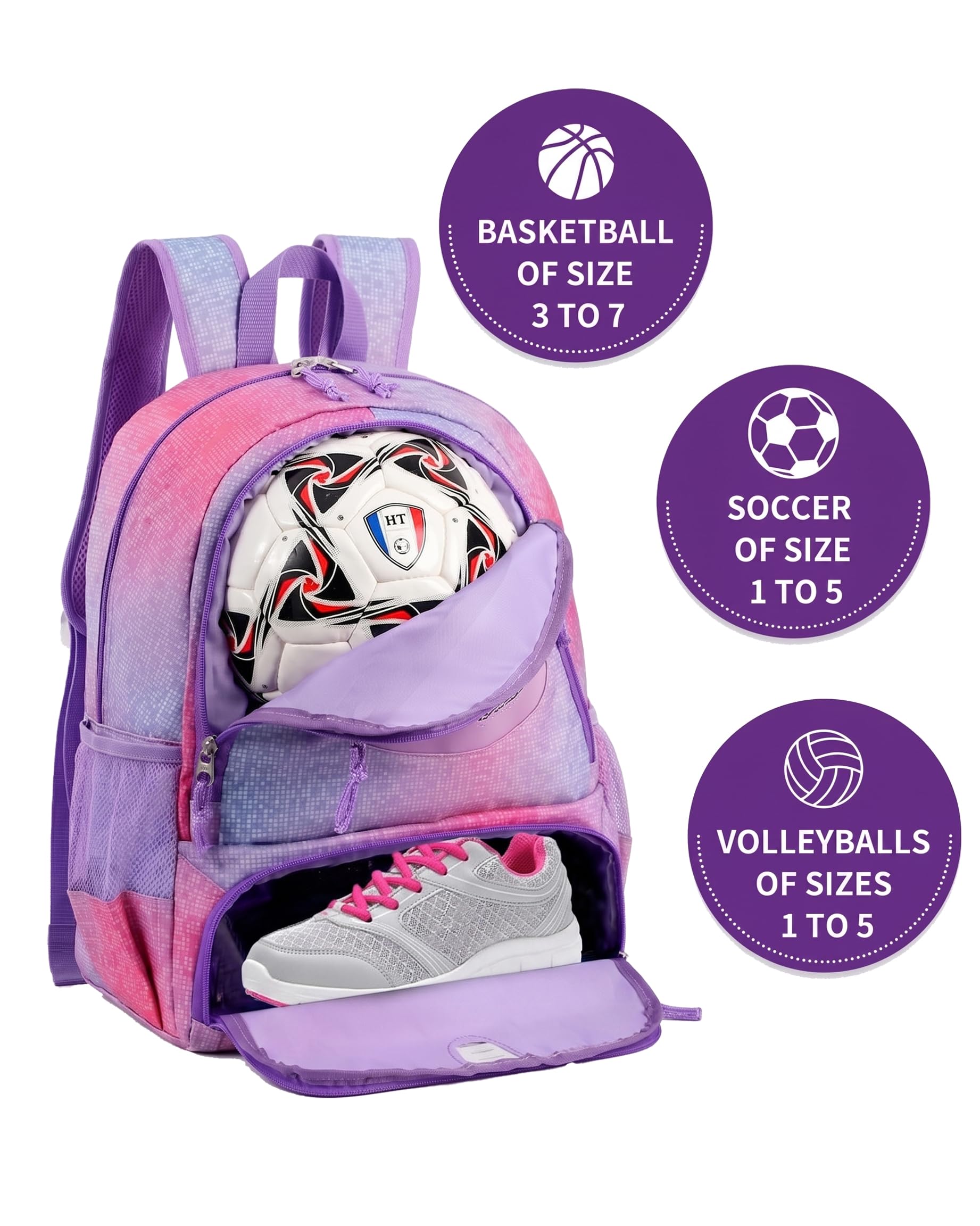 Basketballtasche für Damen und Herren, mit Ball- und Schuhfach, 30 l Fassungsvermögen, leicht, atmungsaktiv, für Mädchen und Jungen, Fußballtasche, Rucksack, passend für Volleyball, Fußball, Sport