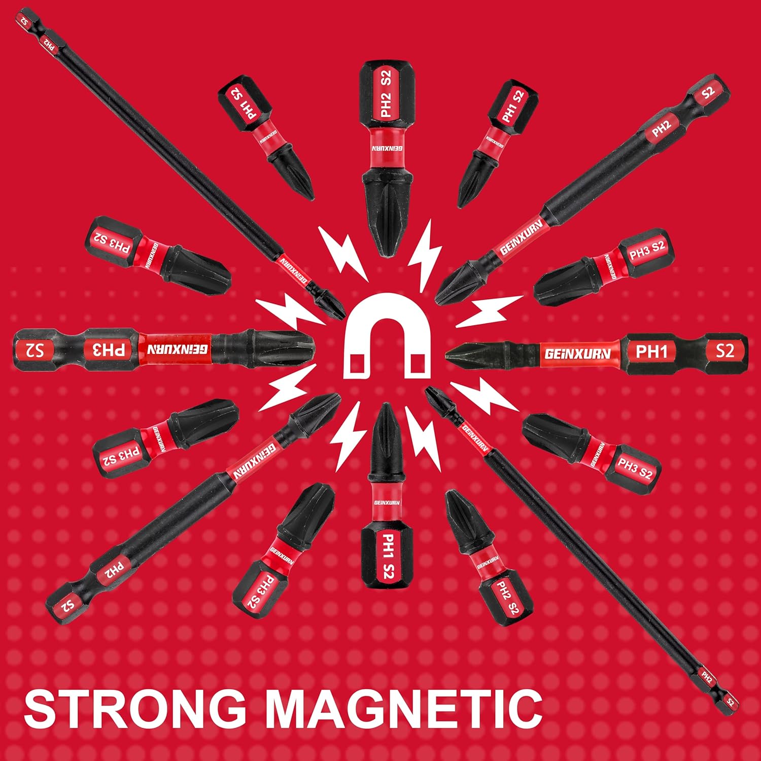 GEINXURN Impact Tough Phillips Bits PH1/PH2/PH3 Insert Driver Bits,19Pack Bulk Phillips Screwdriver Bits Set with 1Pcs Impact Bit Holder