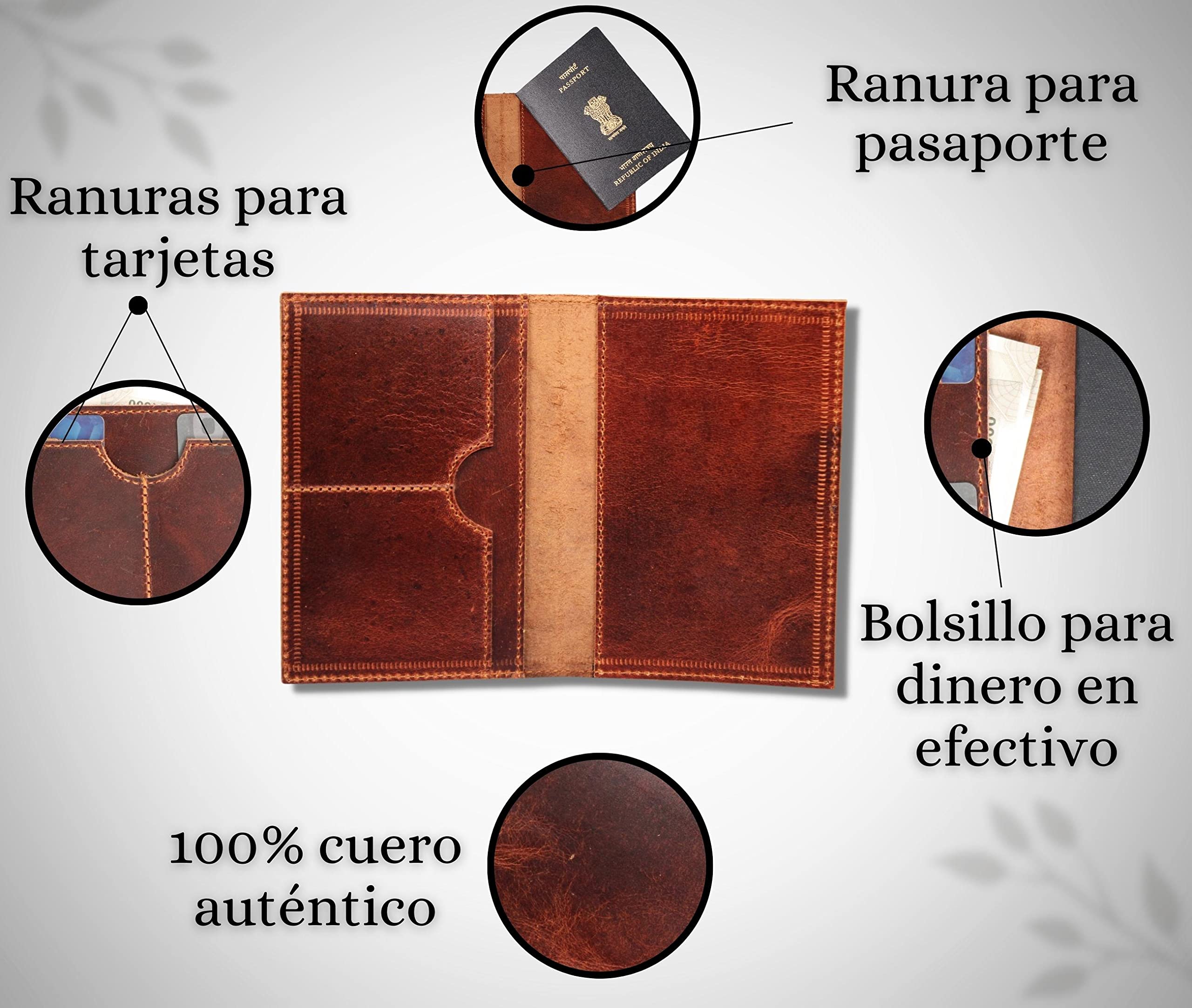Madosh, Porta Pasaporte de Cuero, Estuche para Tarjetas con Bloqueo RFID, Cartera de Viaje, Funda para Pasaporte Plegable Delgada marrón
