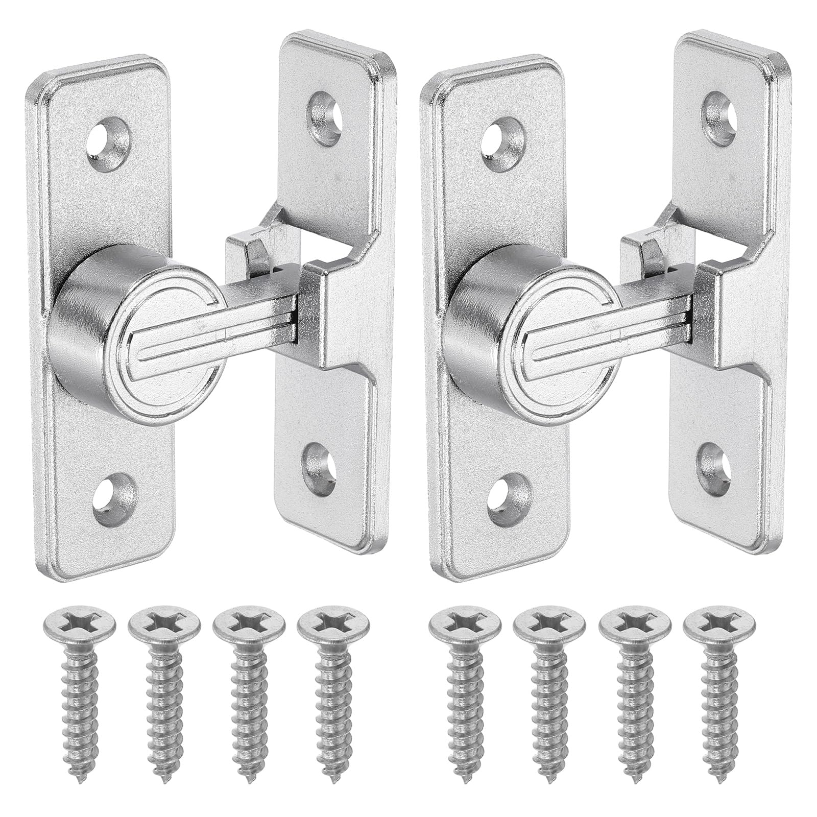 sourcing map 2Pcs Barn Door Lock, 90 Degree Flip Barn Door Lock for Single Hinged & Sliding Doors, Zinc Alloy Sliding Security Latch with Screws for Garden Bathroom Garage, Silver