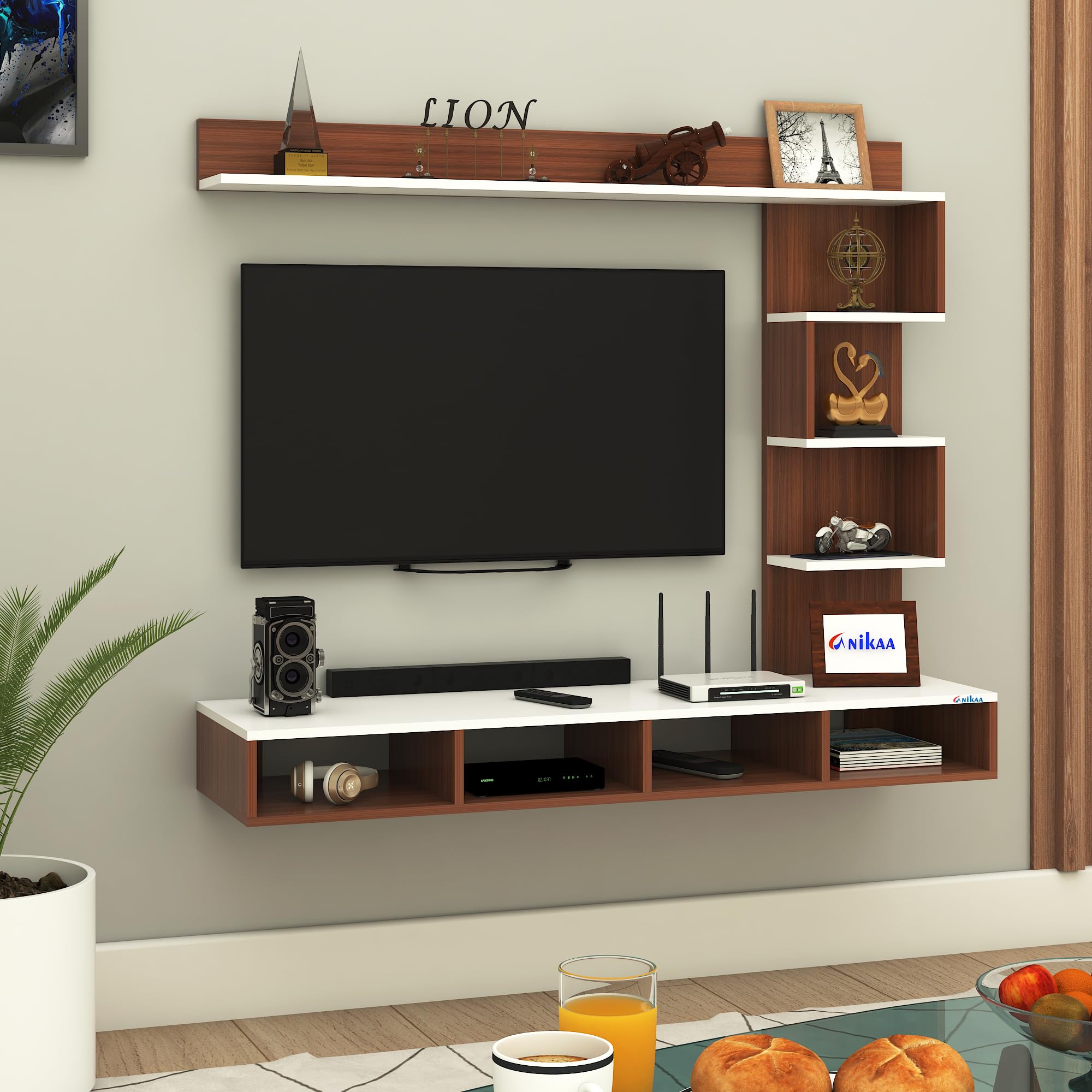 Anikaa Larisa Engineered Wood Wall Mount TV Unit/TV Stand/TV Cabinet/TV Entertainment Unit/Set Top Box Stand (Ideal for 43 Inch) (D.I.Y) (Walnut White)