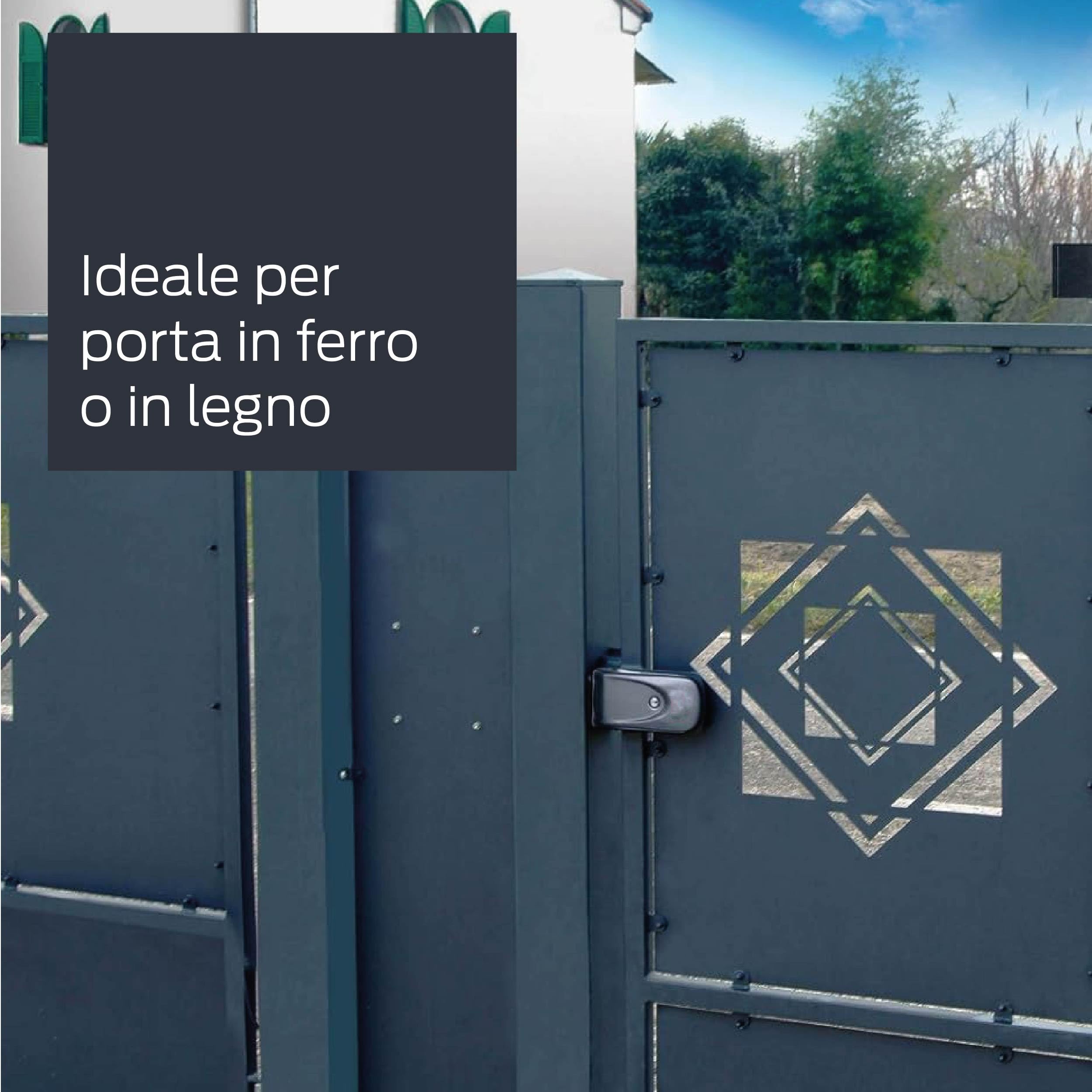 CISA - Serratura da Applicare ElettriKa 11A721000 - Serratura Elettrica per Cancello e Porta in Ferro o Legno - Elettroserratura 12V con Pulsante - Entrata Regolabile - Mano Reversibile