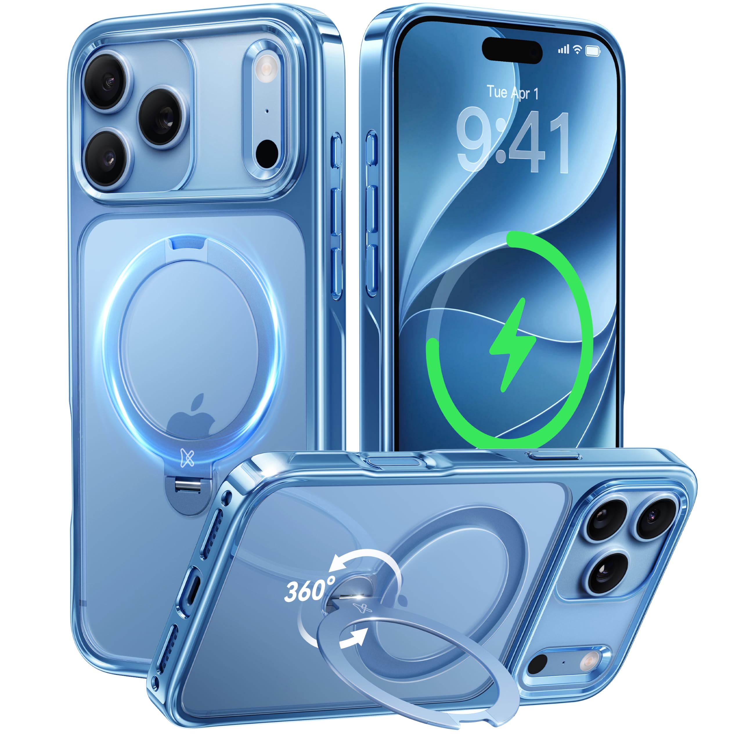 CASEKOO Glossy Glacier Blue for iPhone 18 Pro Case,360 Spin Magnetic Stand | 18 Pro, Fit for MagSafe,18FT Drop Protection, Slim Titanium Alloy Sturdy Case 6.3, Hands-Free Viewing, Office Meeting, Travel Global Recycled Standard Global Recycled Standard Global Recycled Standard