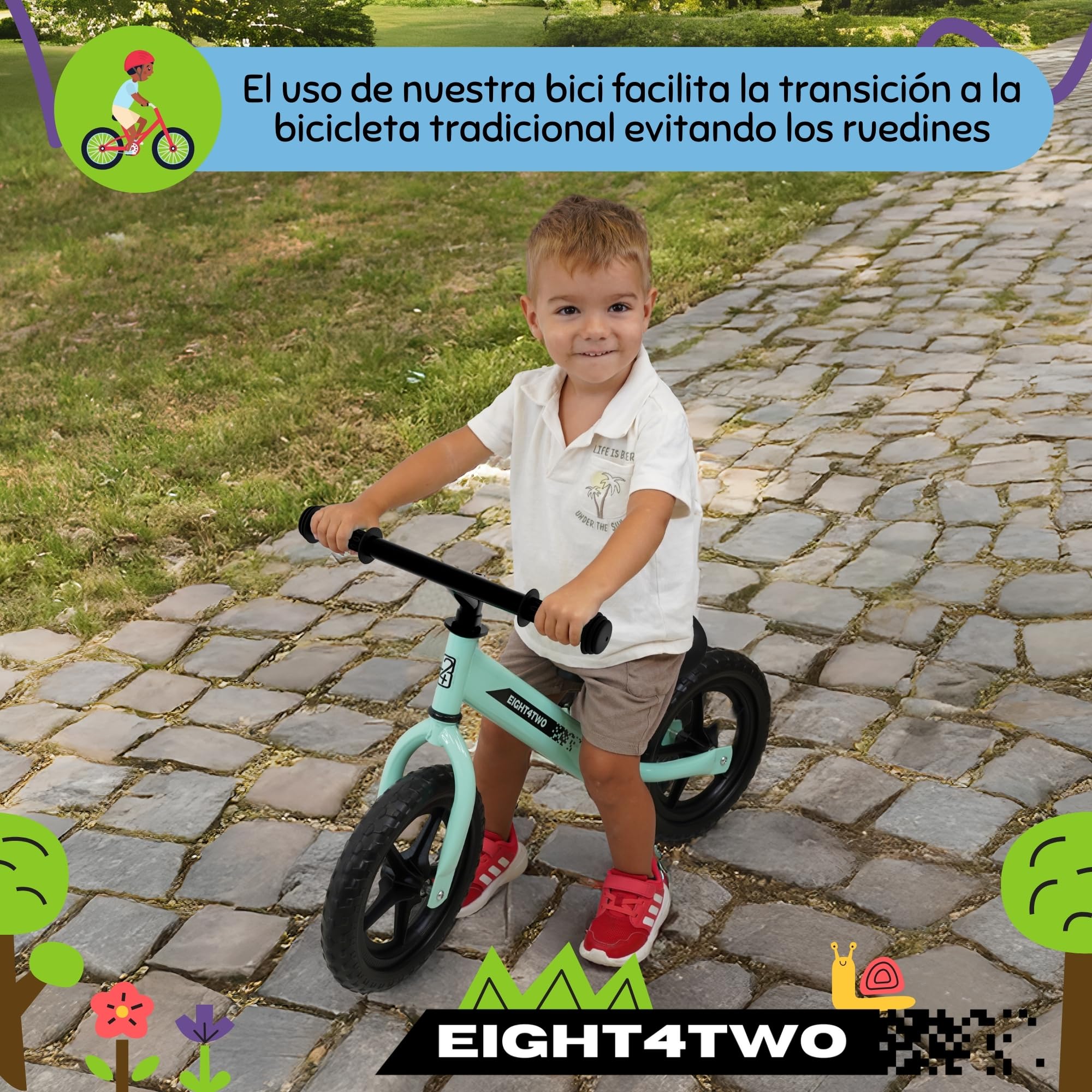 EIGHT4TWO Bicicleta sin Pedales para niño 2, 3, 4 y 5 años - Bici sin Pedales Ideal para Equilibrio - Juguetes para niños de 2, 3, 4 y 5 años.