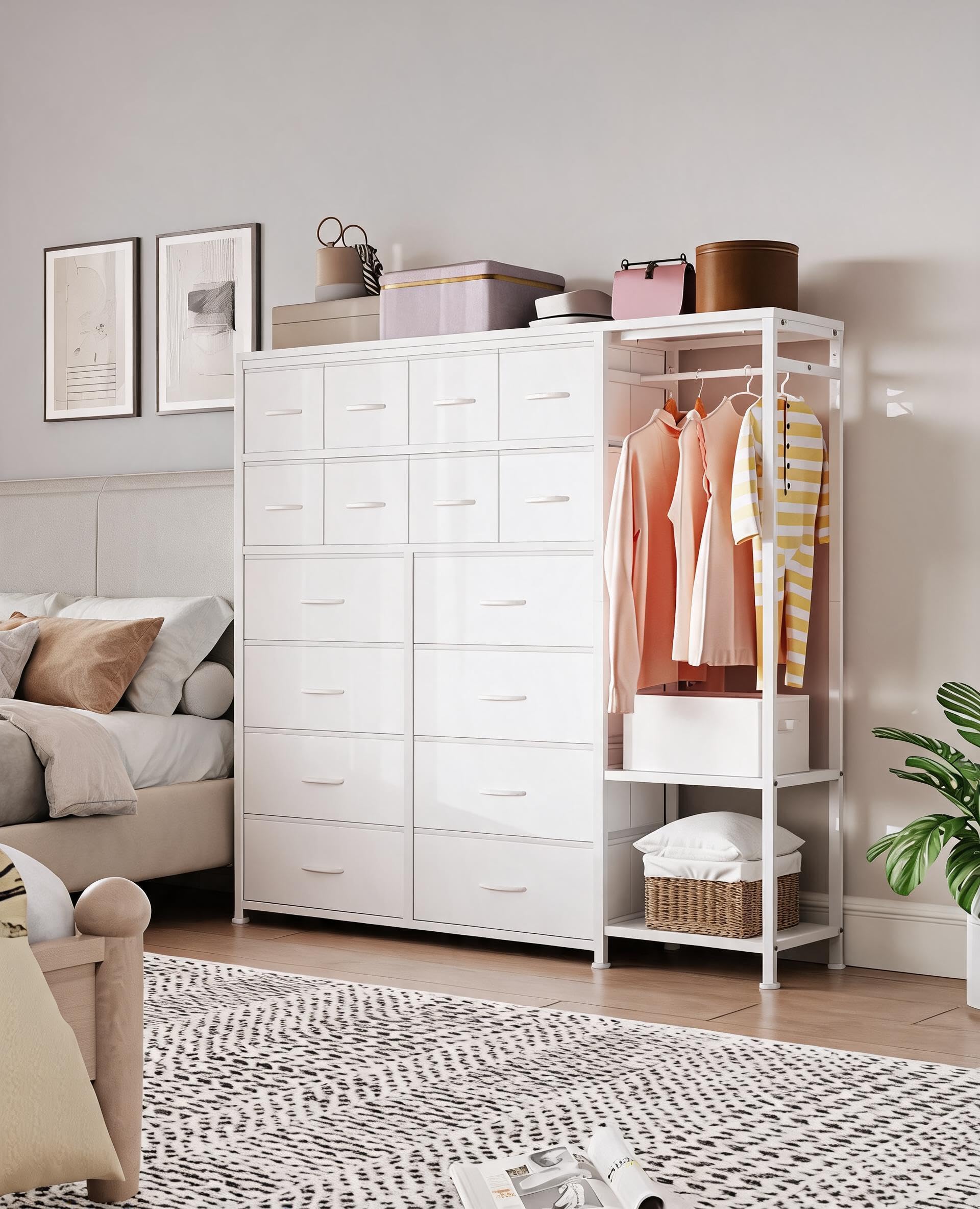 GarveeHome Kommode Mit 16 Schubladen Für Das Schlafzimmer – Kleiderständer & 2 Ablageböden – Großer Aufbewahrungskasten Aus Stoff Für Damen, Mädchen, Kleiderschrank, Wohnzimmer