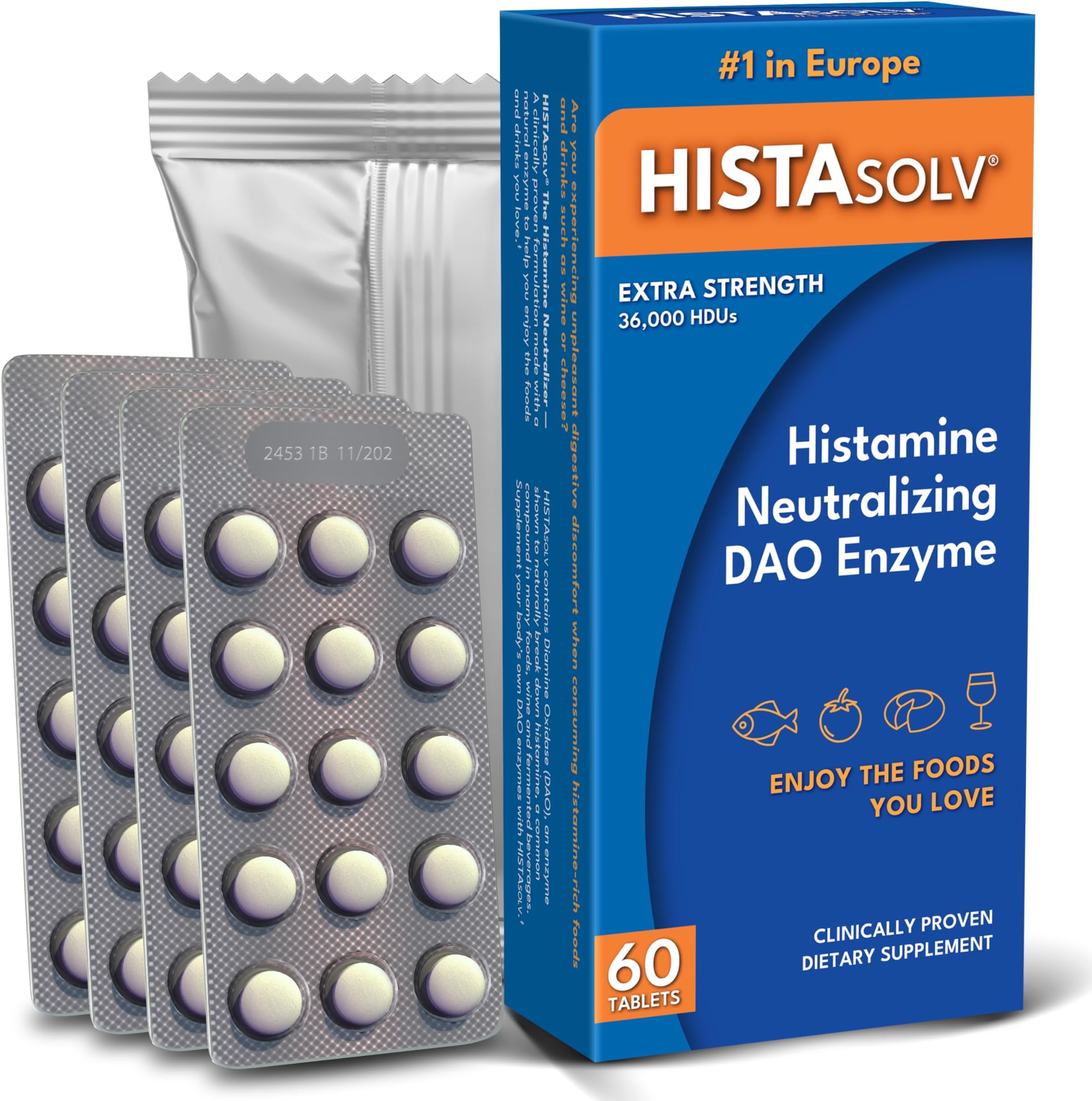 Medagel HISTAsolv Extra Strength DAO Enzyme Supplement for Histamine Food Intolerance - Eases Digestive Discomfort - Patented Tech - Made in Austria - 60 Pack