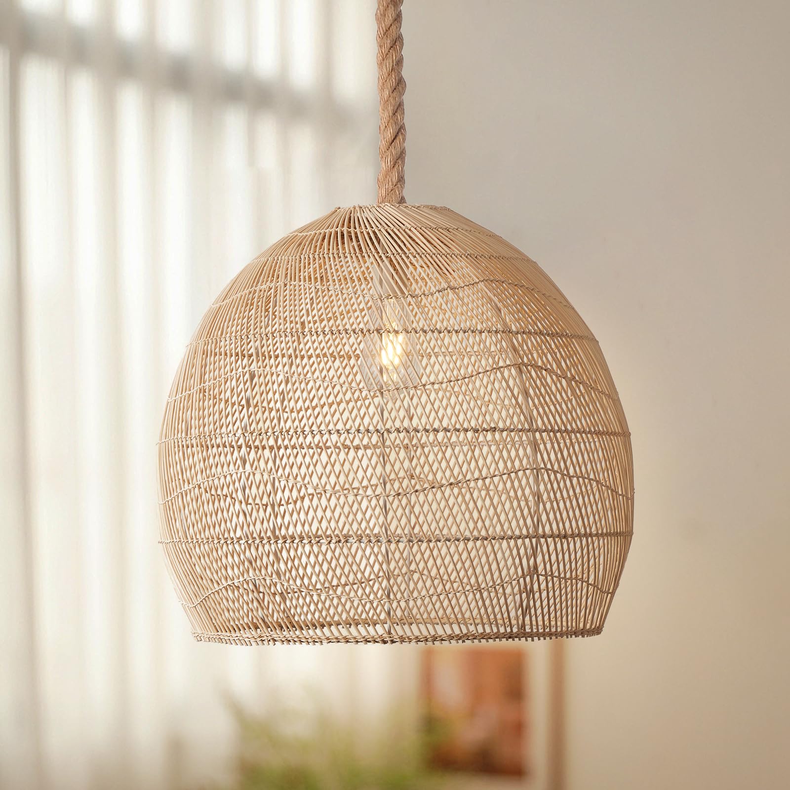 Photo 1 of Arturesthome Natural Rattan Pendant Light for Kitchen Island, Woven Lamp Shade Chandelier, Hanging Ceiling Light, Handmade Lampshade Rope Lamp D15.7in*13.7in