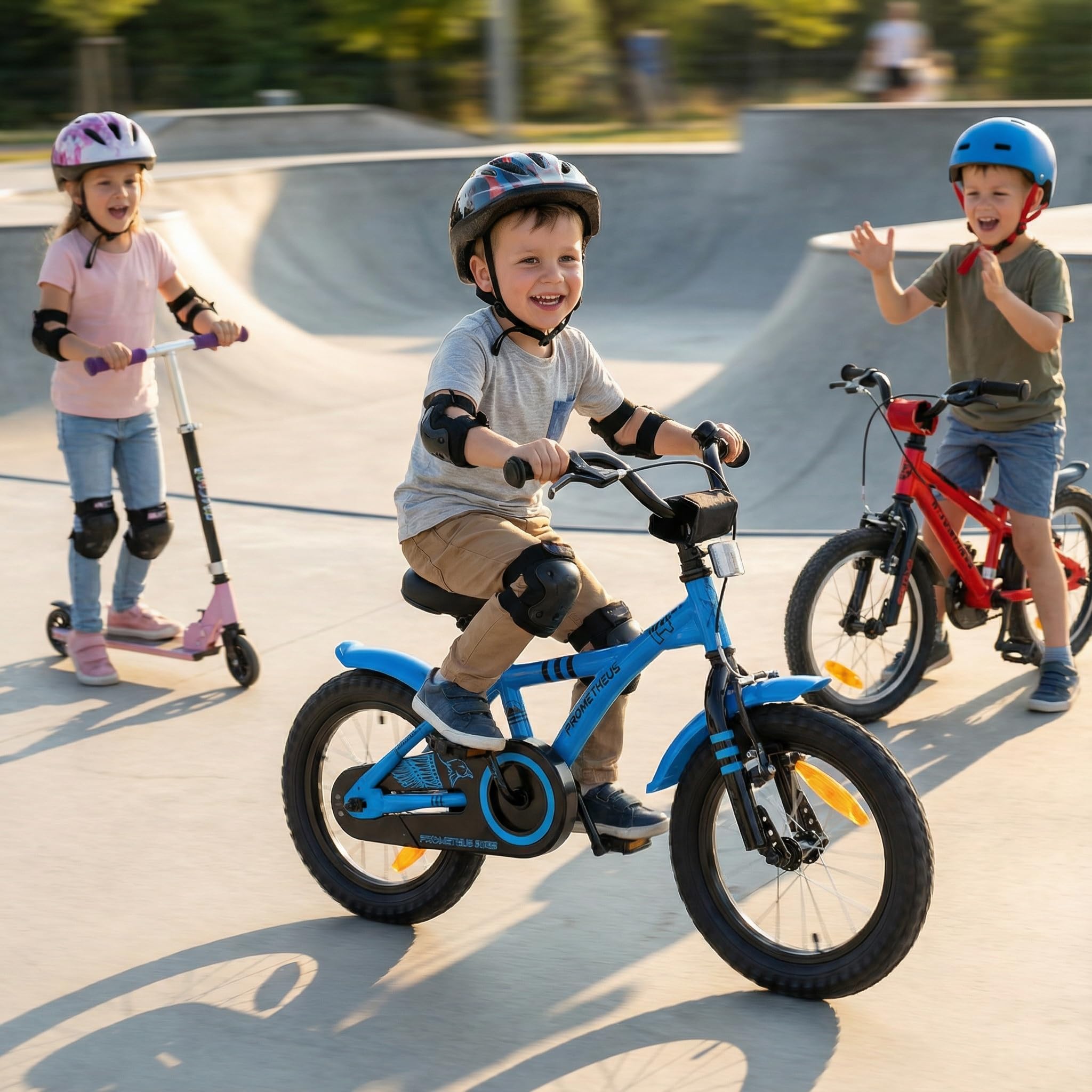 PROMETHEUS BICYCLES Velo Enfant 4 Ans Garcon vélo Fille 14 Pouces a Roulette pour 3 a 5 Ans - BMX en Bleu