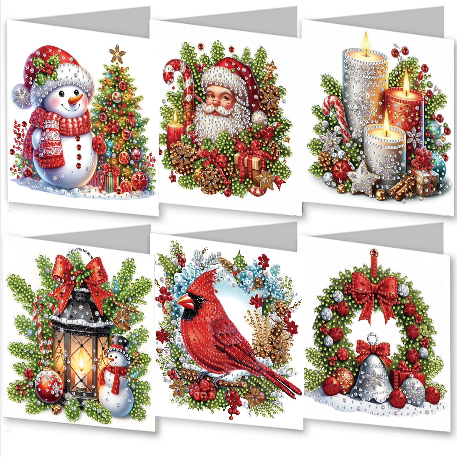 Gofission 6 Pack Diamond Painting Christmas Greeting Cards Kits 5.9 x11.81 inch, DIY 5D Diamond Art Special Shaped Drill Crystal Postcards for Family Friends Handmade Gift (Snowman)