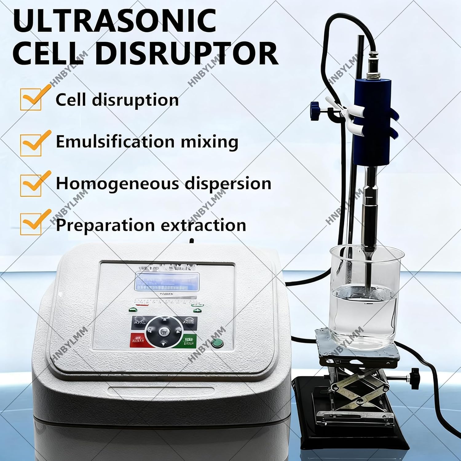 Lab Homogenizer, High Speed Homogenizer Lab Disperser Emulsifier 1~600ml, Digital Cell Disruptor Mixer with Bracket, Stand/Handheld Use, w/ 2-10mm Probes 2mm