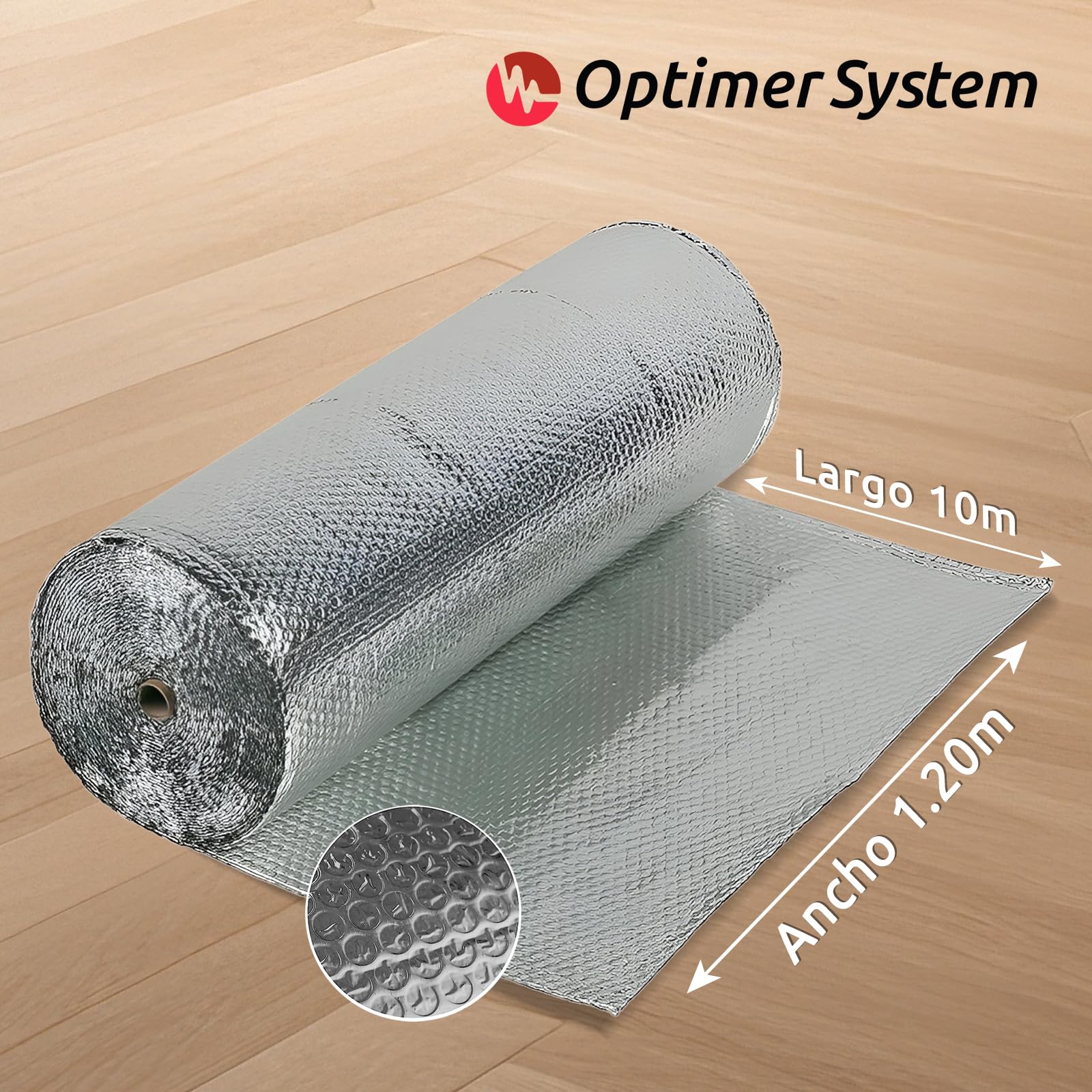 AISLANTE TERMICO REFLEXIVO MULTIUSOS | Reduce el Frio y el Calor | Rollo Aislante Termico para Ventana, Radiador, Pared, Suelo, Techo, Coche, Garaje,Camper (10x1.20m | 12m² sin cintas)
