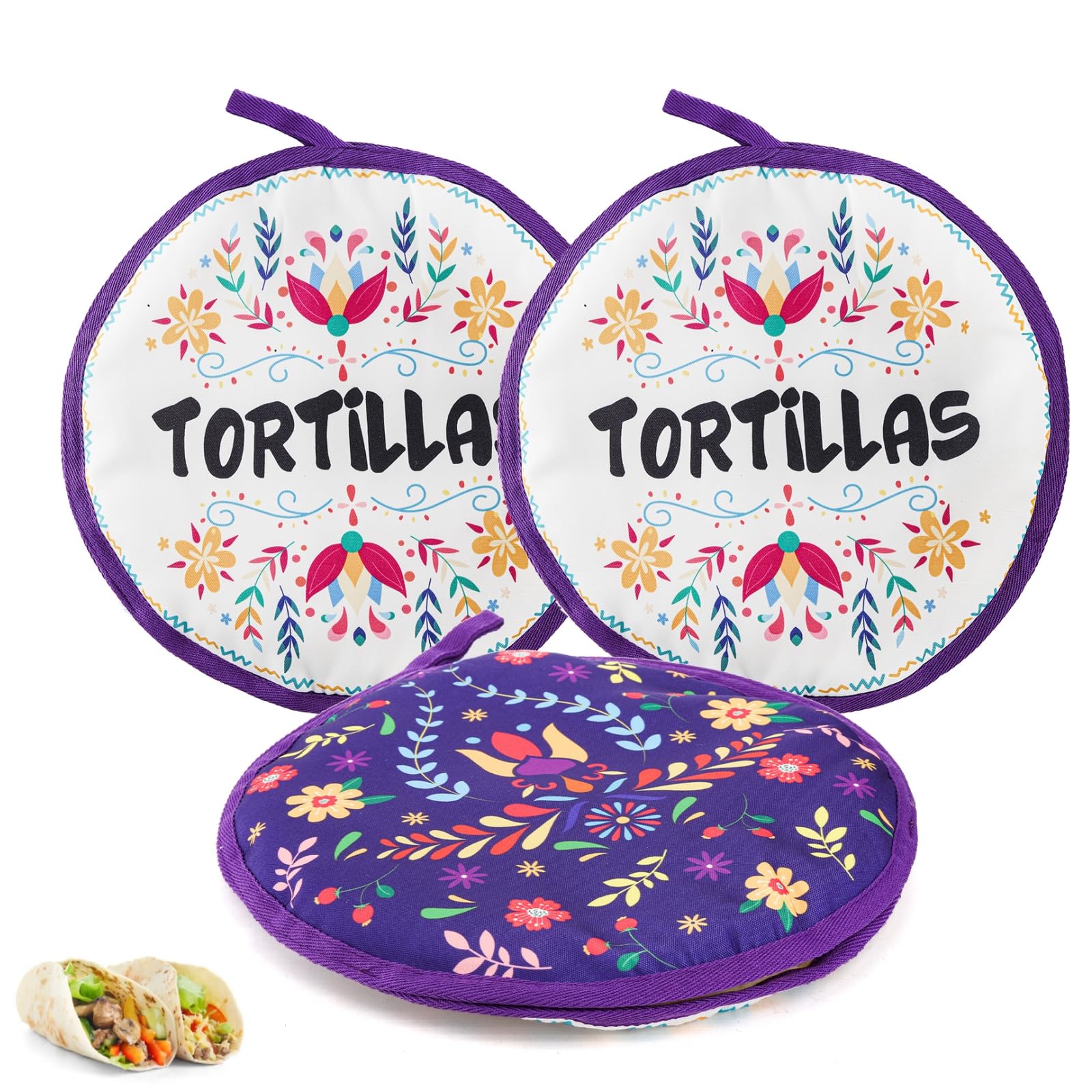 Lyellfe Tortilla-Wärmerbeutel, 30,5 cm, isolierter Tuch-Taco-Wärmer für Maismehl-Tortillas, Taco-Dienstagabend, Halloween-Party, mikrowellengeeignet, gefriergeeignet, 3 Stück