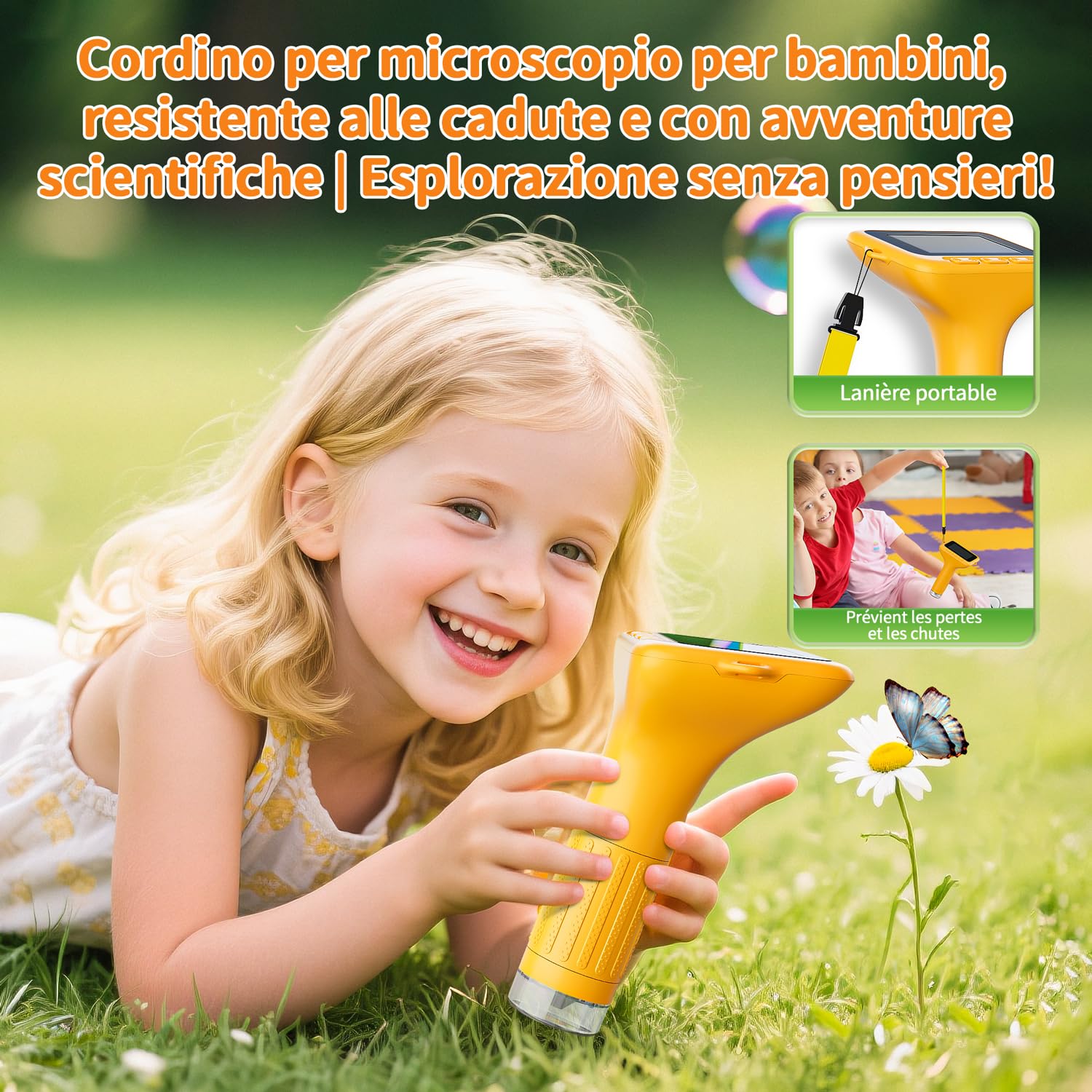 SKYBASIC Microscopio Digitale per Bambini, 1000x Zoom, Schermo 3,0 Pollici, Regalo per Bambini 6-12 Anni (Giallo)