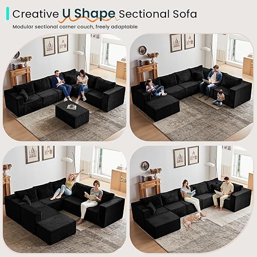 Miniatura 3 de Sofá modular sin hueso de 156 pulgadas, sofá modular en forma de nube, sofás seccionales para sala de estar, sofás en forma de U de 7 plazas con