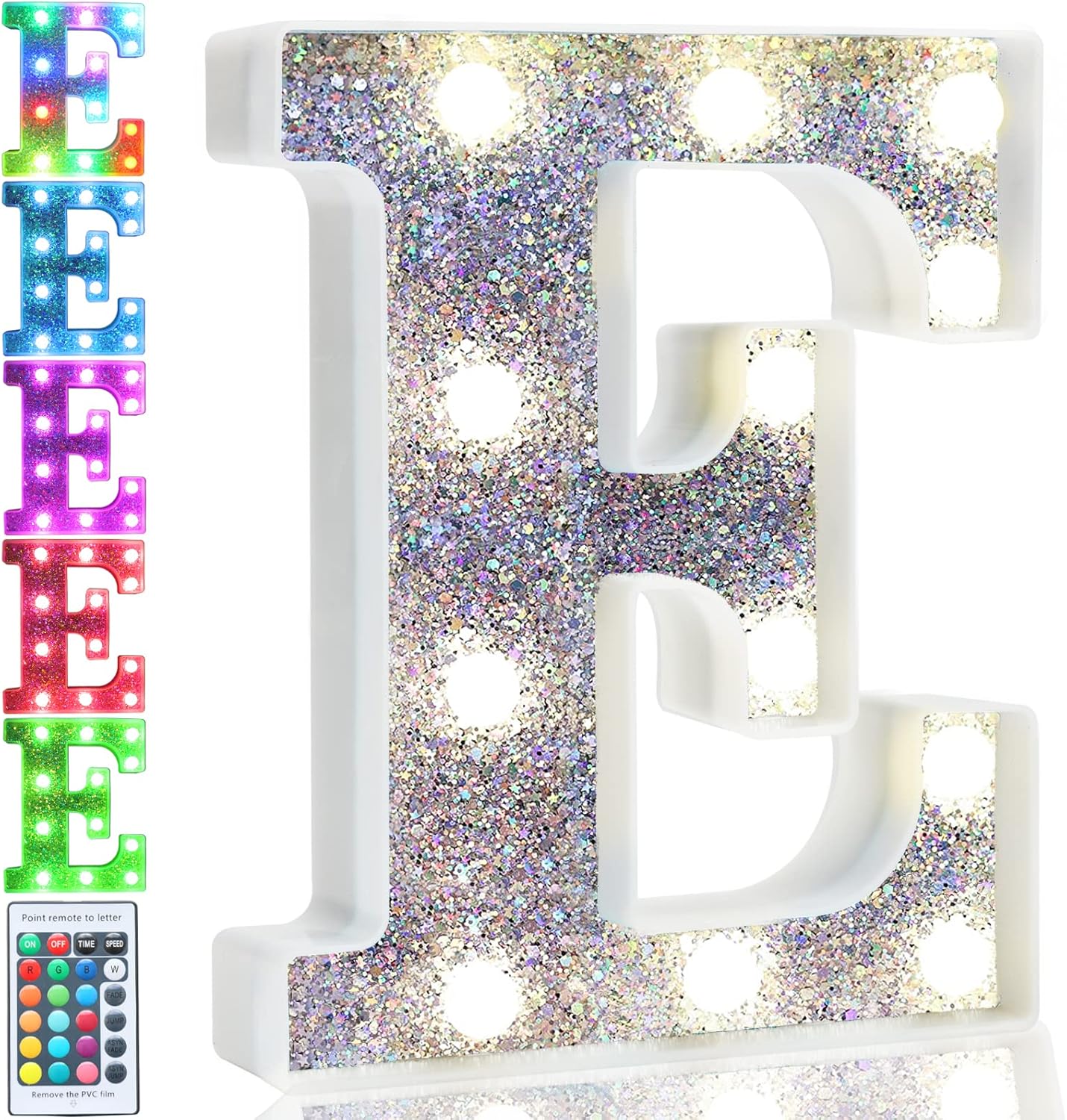 Pooqla Colorful Light Up Letters - Silver LED Marquee Lights, 16 Color Glitter Alphabet Signs for Girls Birthday Party, Wedding, Bedroom Decoration