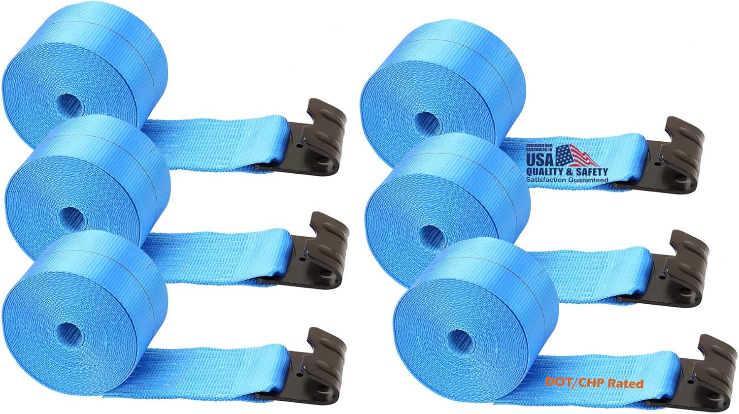 (6) Boxer DOT 4" X 30' Blue Winch Straps w/Flat Hook Flatbed Truck Trailer Tie Down 5400 LB US Made …