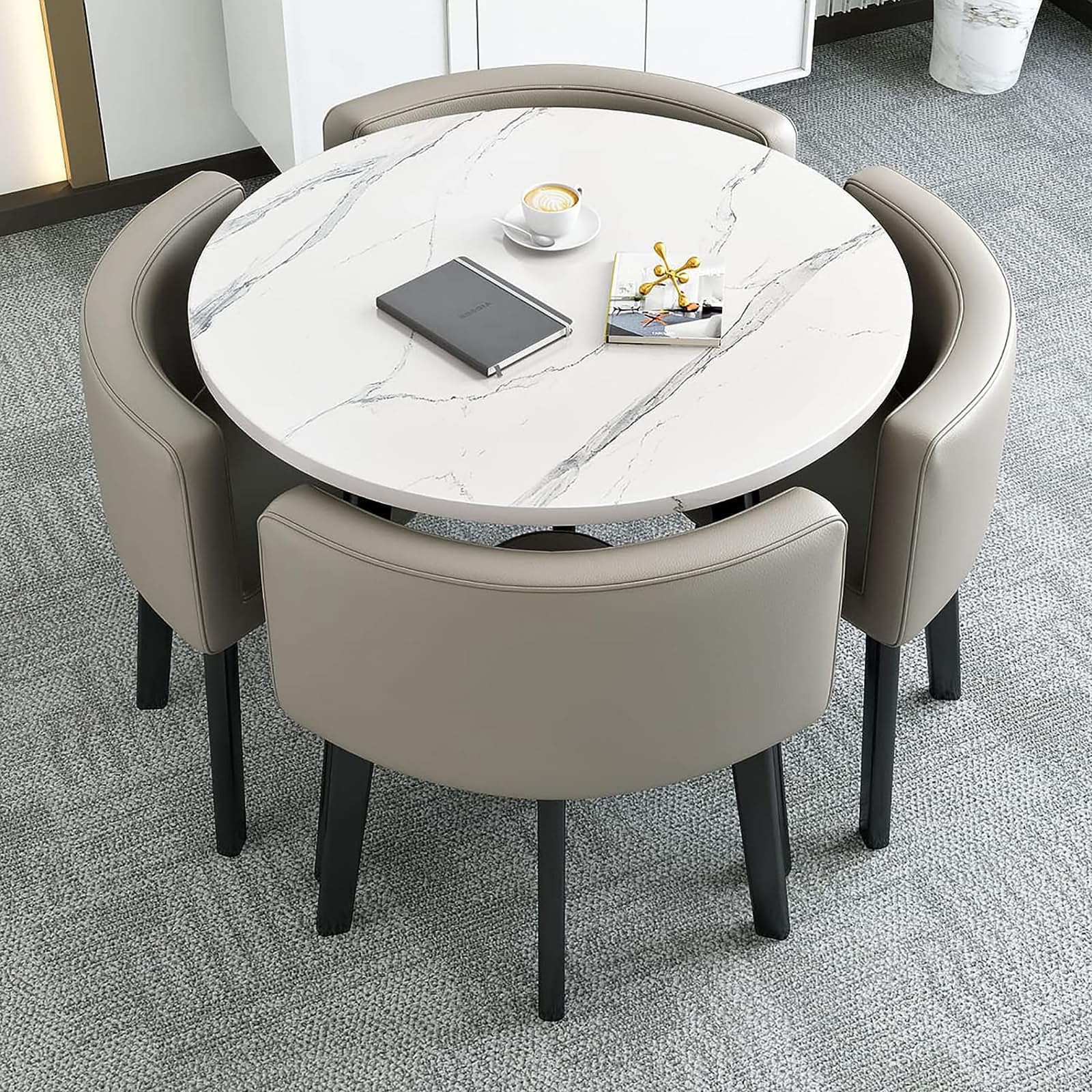 ASerZenith Modern Round Dining Table Set With Chairs Space Saving Design Ideal For Dining Room Living Room Reception Room Conference Table Lounge Stylish And Functional Furniture For Any Space,76