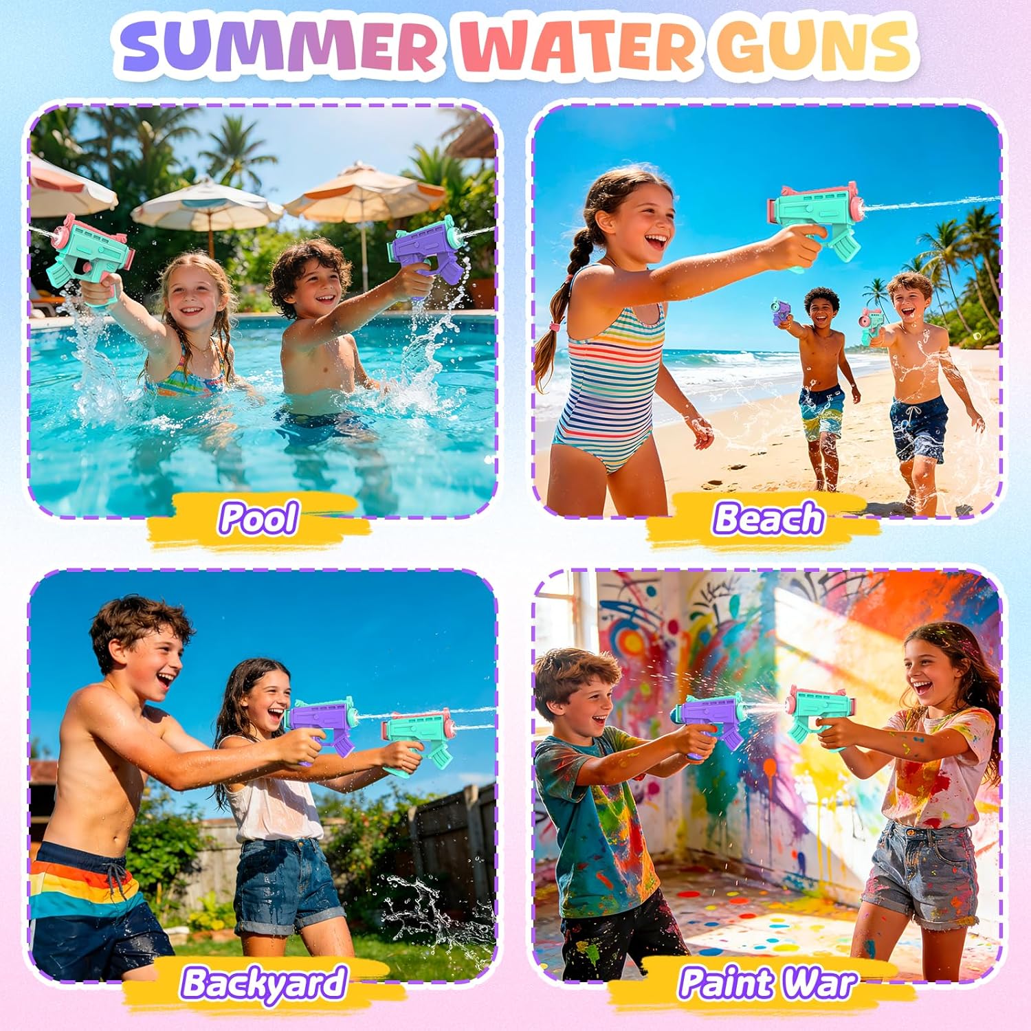 Water Gun for Kids, 2 Pack Squirt Gun for Girls Toddlers Pool Toys, Small Water Guns Blaster Soaker Ages 3-12 for Summer Outdoor Beach Party Game