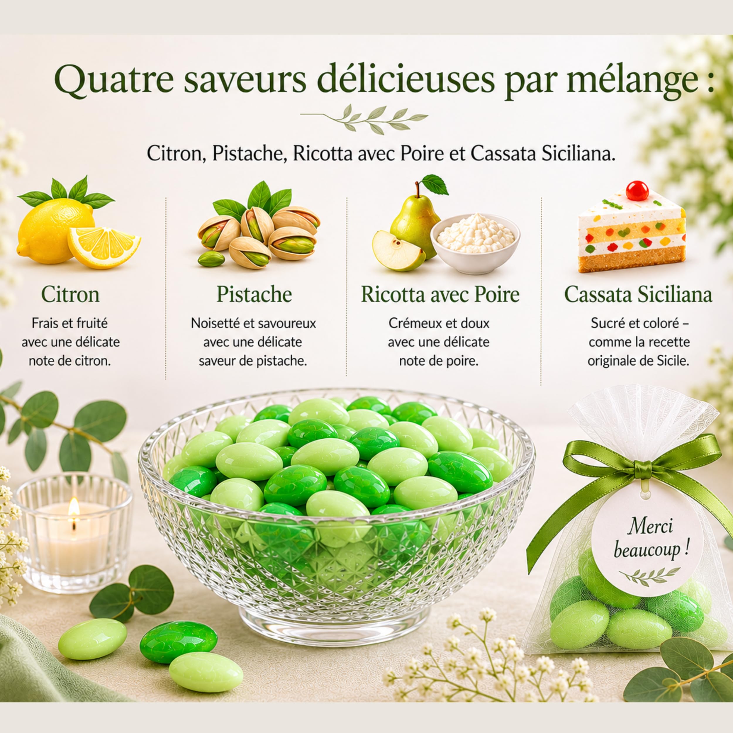 EinsSein 1kg Dragees amandes au chocolat Mélange de saveurs Mix vert brillant | ca. 160 pièce Dragées Mariage Baptême Communion Célébrer Fête Candybar | cadeaux d’invités | Amandes | Badem sekeri