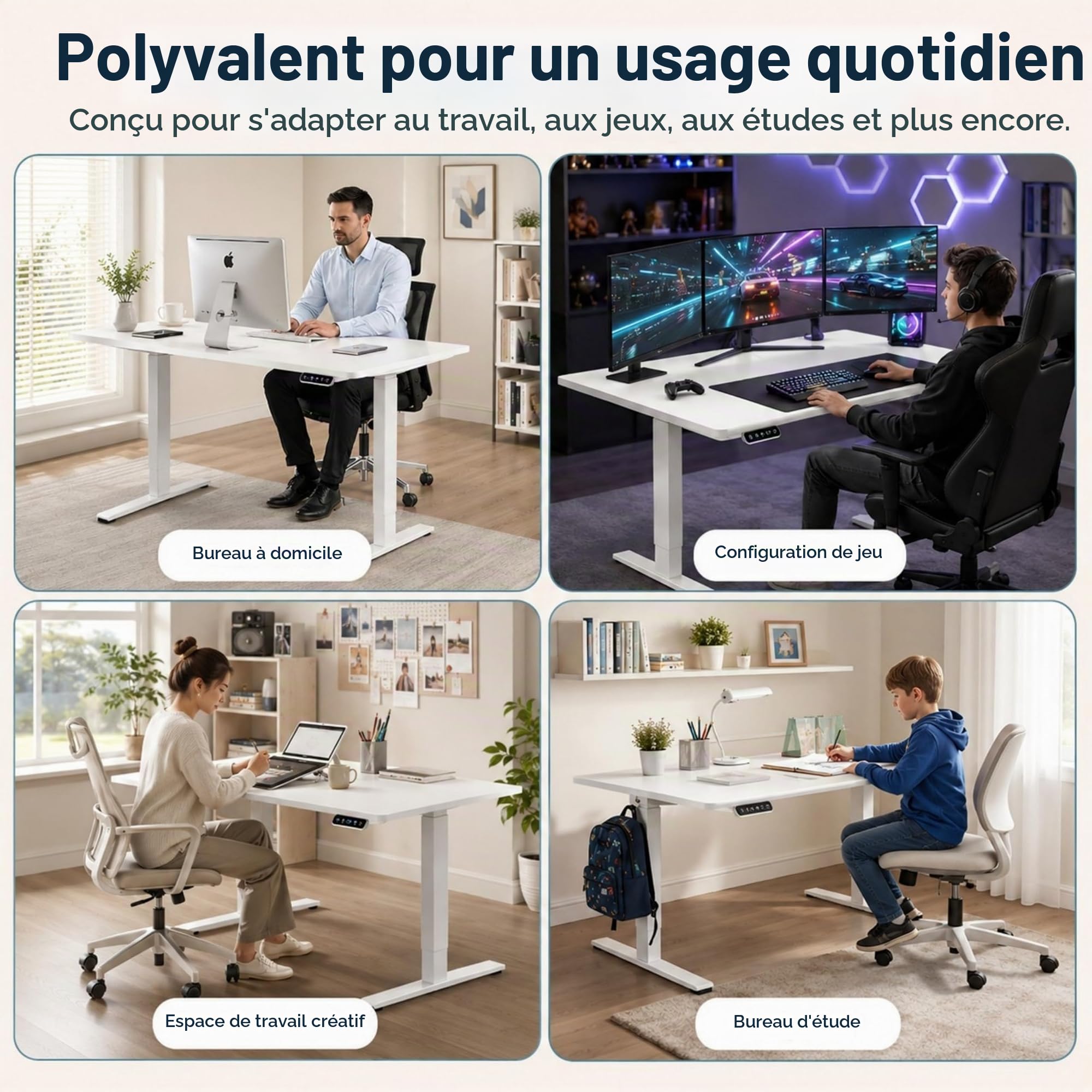 Bureau Assis Debout Électrique 160x75cm,Reglable en Hauteur 70 et 117,5 cm,avec Lumineuse,USB, Sac et Crochet,2 Fonction Mémoire,Bureau Gaming Electrique Rrgonomique,Blanc