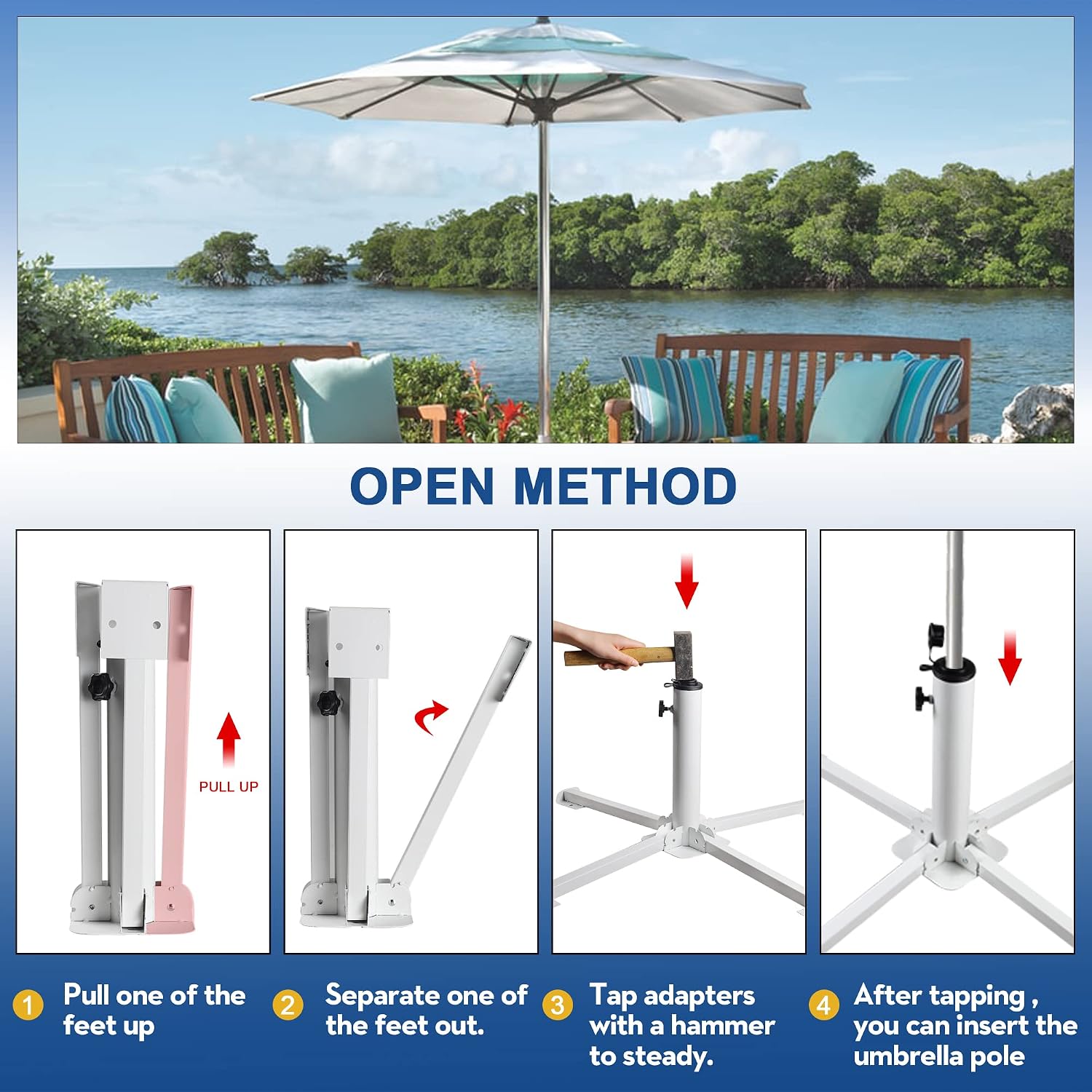 Gardguard 26’’ 25lbs Foldable Umbrella Base With Weight Bag Patio Umbrella Bases Portable Beach Stand, Adjustable Umbrella Base Stand Outdoor Umbrella Base For 6-9ft Beach Patio Umbrella(White)