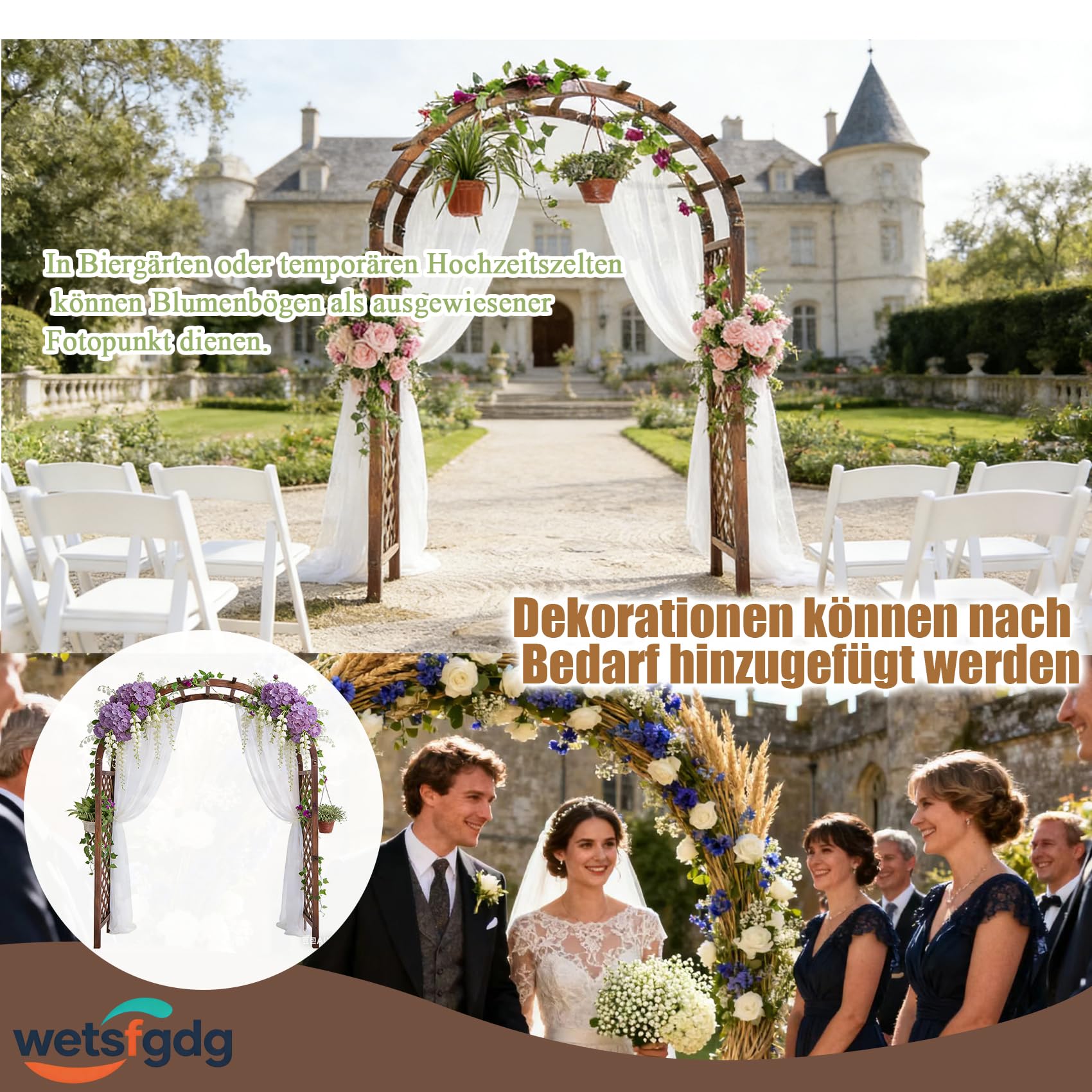 Rosenbogen Schmal mit Tür,Gartenbogen,freistehende Rankhilfe mit Rundbogen,wetterfest,für romantische Gartengestaltung,Hochzeit und als Eyecatcher auf der Terrasse(160x50x235cm)