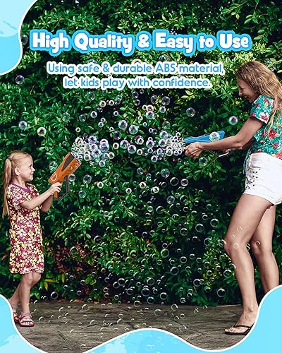 Miniatura 5 de Boerfmo Pistola de burbujas  Máquina de burbujas para niños  Pistola de burbujas con varitas de 8 agujeros y luz LED, incluye solución de burbujas y