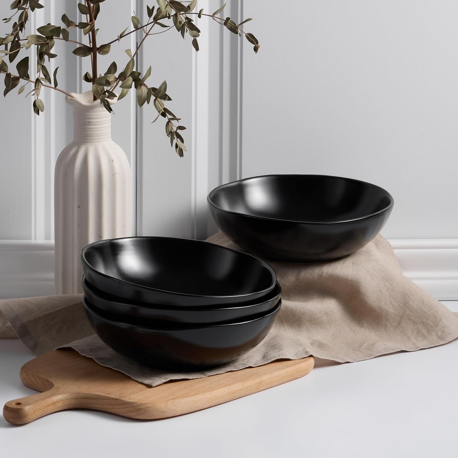 HaWare Cereal Bowls, 26oz Stoneware Serving Bowls Set of 4, for Salad Pasta | Wide Pasta Bowls, 7.3" Irregular Round, Reactive Glaze, Dishwasher & Microwave Safe, Versatile, Stackable, Scratch Resistant