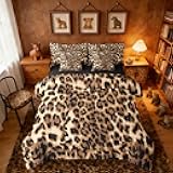 Black Brown Leopard Print Bed in A Bag King | Cheetah Print 7 Piece Comforter Set Africa Animal Camo Geometric Sheet Set Breathable Lightweight Farmhouse Wildlife Fitted Sheet Reversible