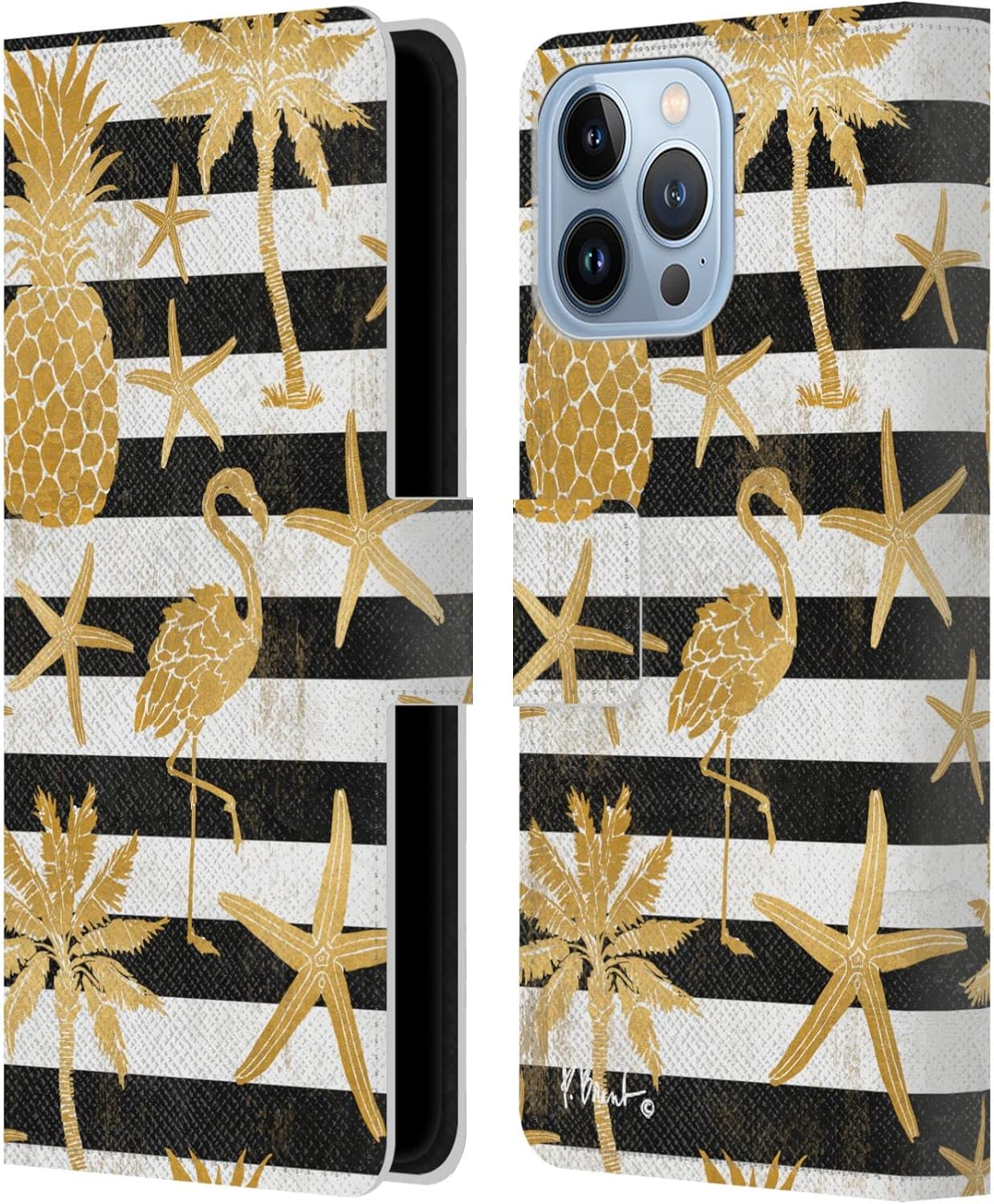 Head Case Designs Officially Licensed Paul Brent Gold Seahorse Coastal Leather Wallet Case Compatible with Apple iPhone 13 Pro Max