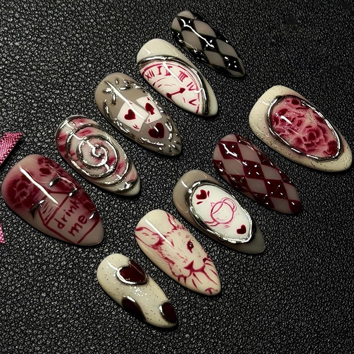 MISUD Press on Nails - Gothic Almond Acrylic Design
