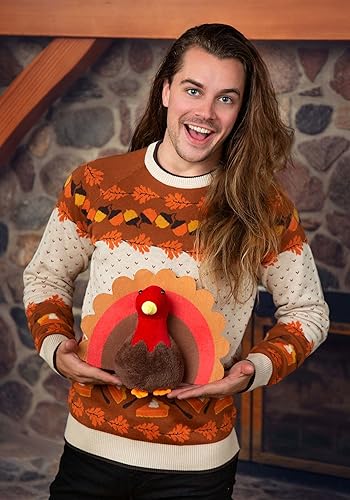 Miniatura 9 de 3D Turkey Ugly Holiday Sweater for Adults, Thanksgiving Funny Bird Sweater