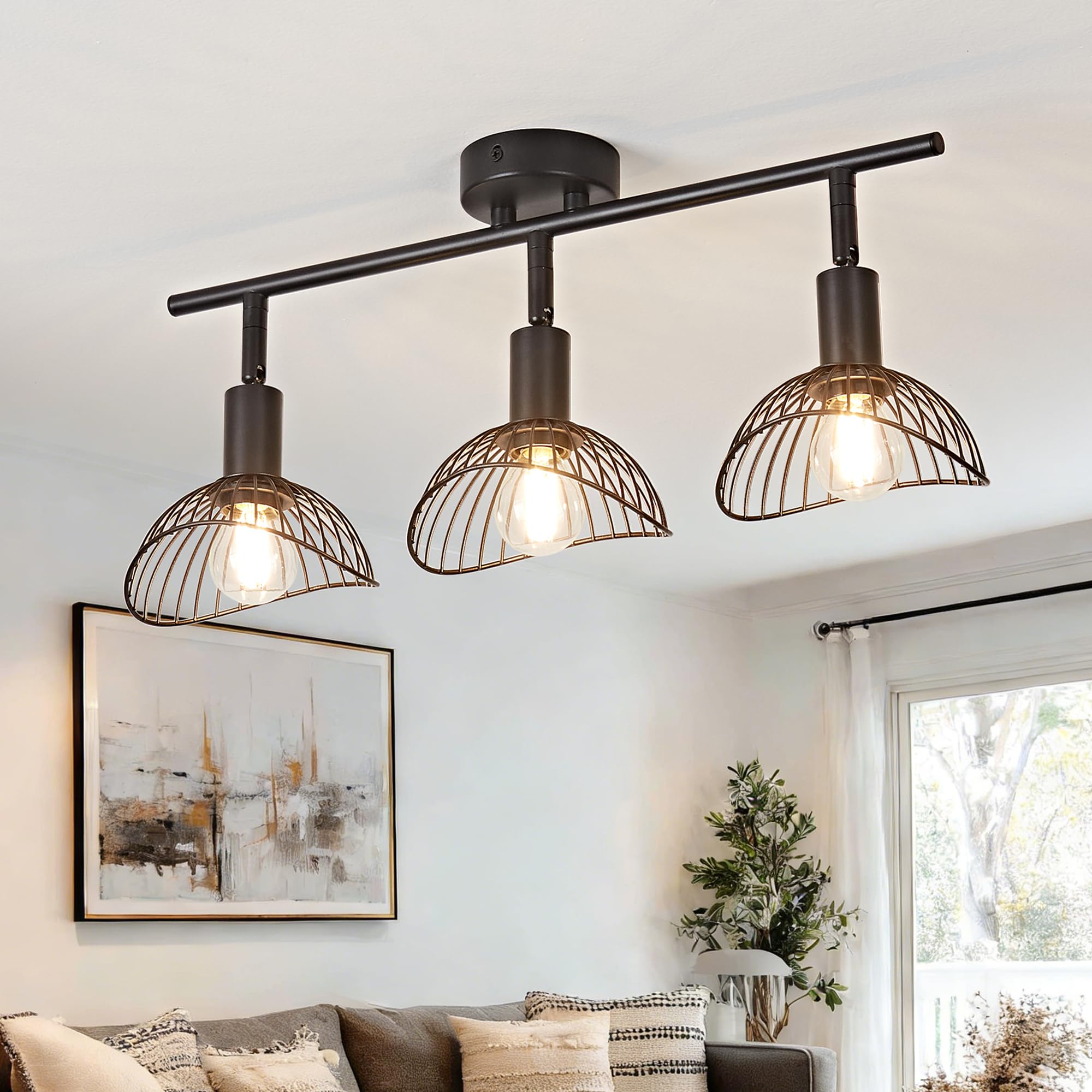 OKELI Spotlights Ceiling Light 3 Way, Black Kitchen Lights Ceiling with Rotatable E14 Socket, Rods Adjustable Spot Light Fitting Ceilings for Kitchen Bedroom Living Room, Bulb Not Included