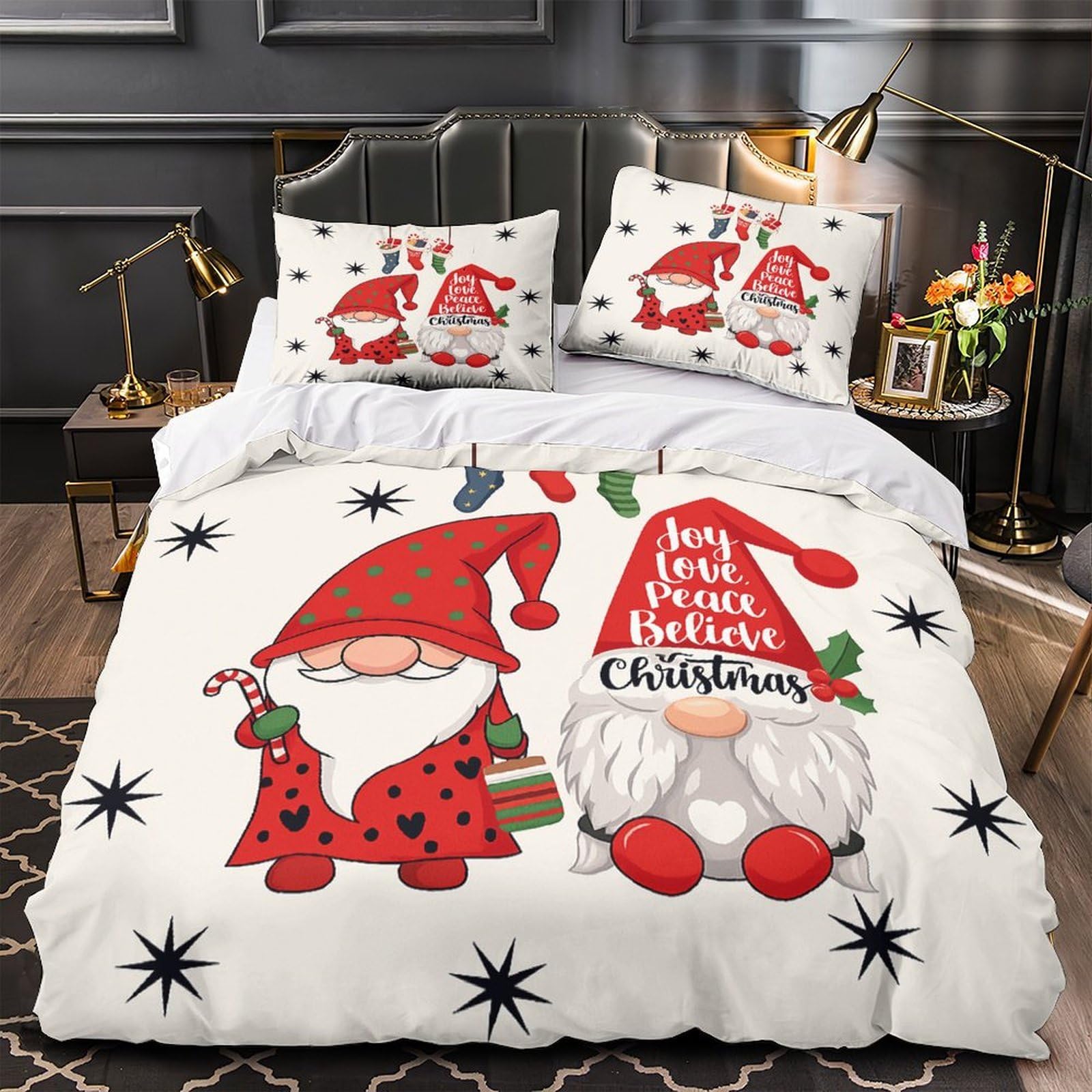 Parure de lit Noël 260x220 cm avec housse de couette en microfibre imprimée 3D