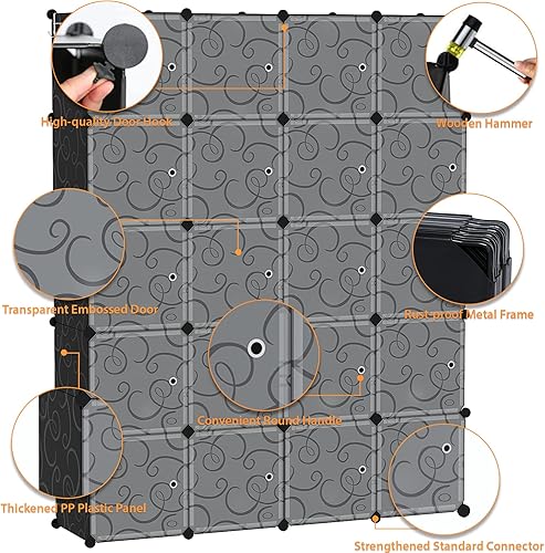Miniatura 7 de C&AHOME Organizador de almacenamiento de cubos, estantería de almacenamiento de 20 cubos con puertas, estante modular para libros, estantes de