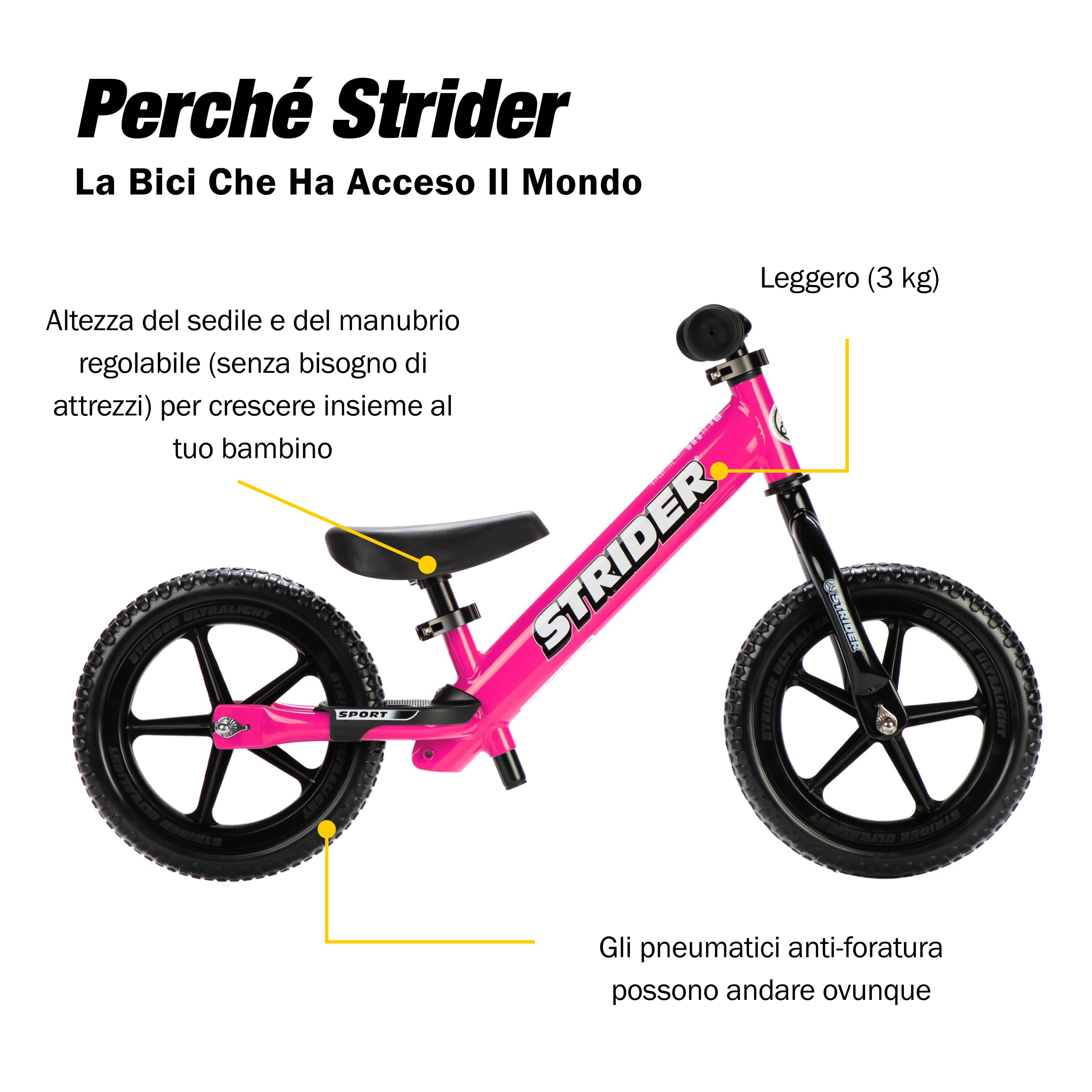 Strider Bicicletta sportiva per bambini, 12 pollici, bici da corsa da 18 mesi a 5 anni, Balance Bike