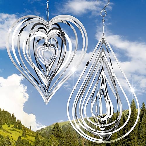 Vista 7 de Jetec 2 piezas de molinillos de viento reflectantes al aire libre de acero inoxidable pájaro carpintero dispositivos disuasorios de metal 3D