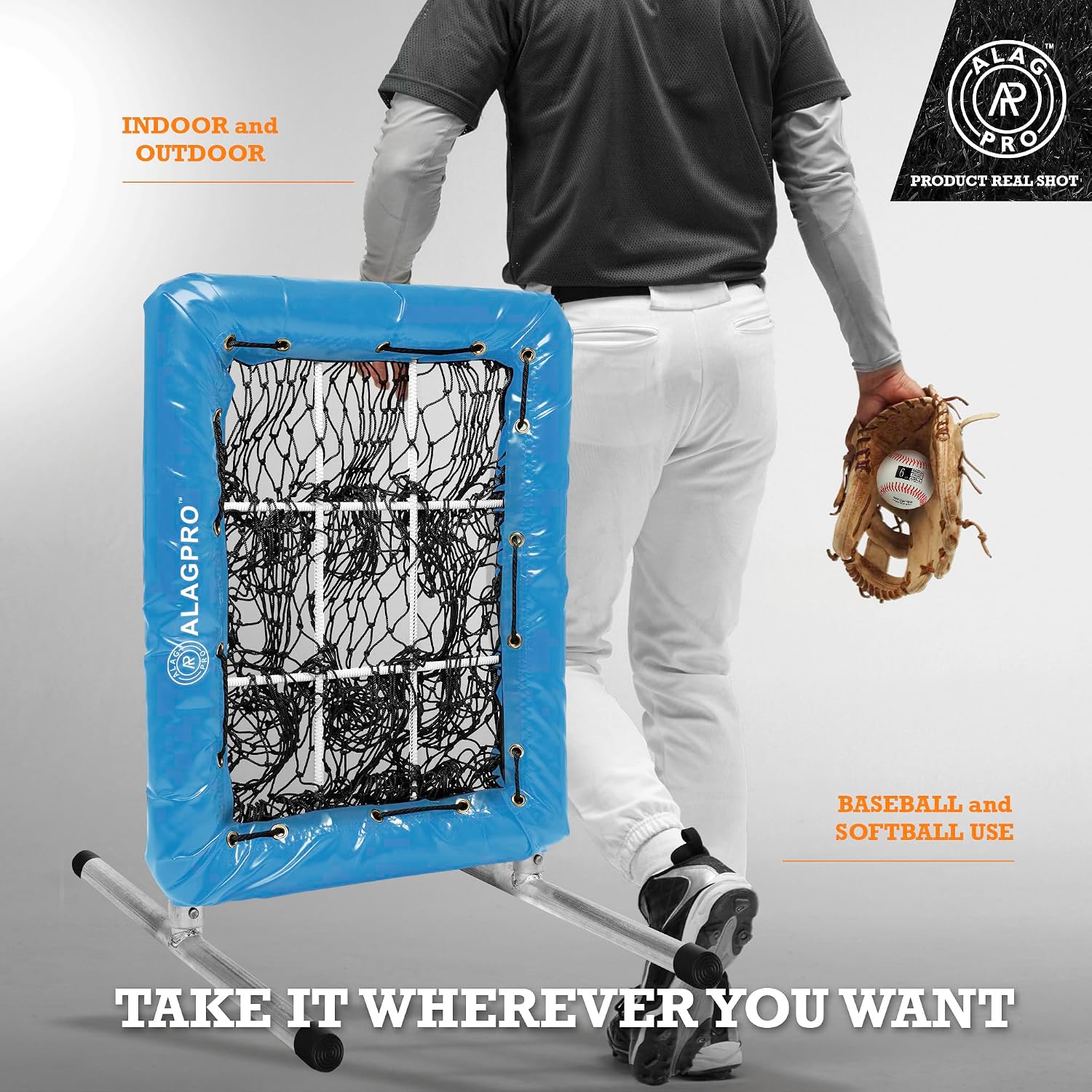 ALAGPRO® 9 Hole Pitching Net with Strike Zone - Baseball and Softball Training - Batting, Throwing and Hitting Practice Equipment - Portable, Backyard Setup