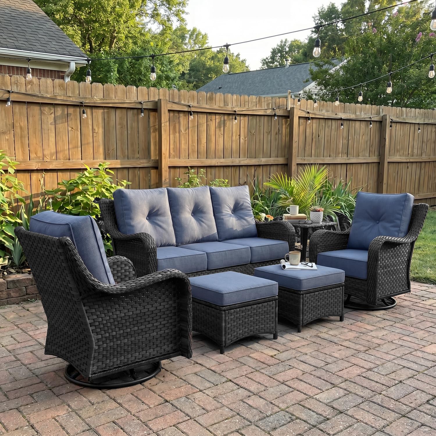 LayinSun 6 Piece Wicker Outdoor Furniture Set with 6-inch Comfy Cushions