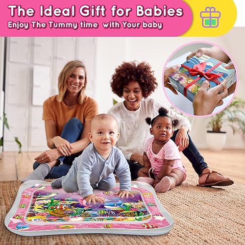 Miniatura 7 de Infinno Tapete de agua para bebés y bebés, juguetes para bebés de 3, 6, 9 meses, desarrollo sensorial, estilo delfín rosa y pulpo amarillo