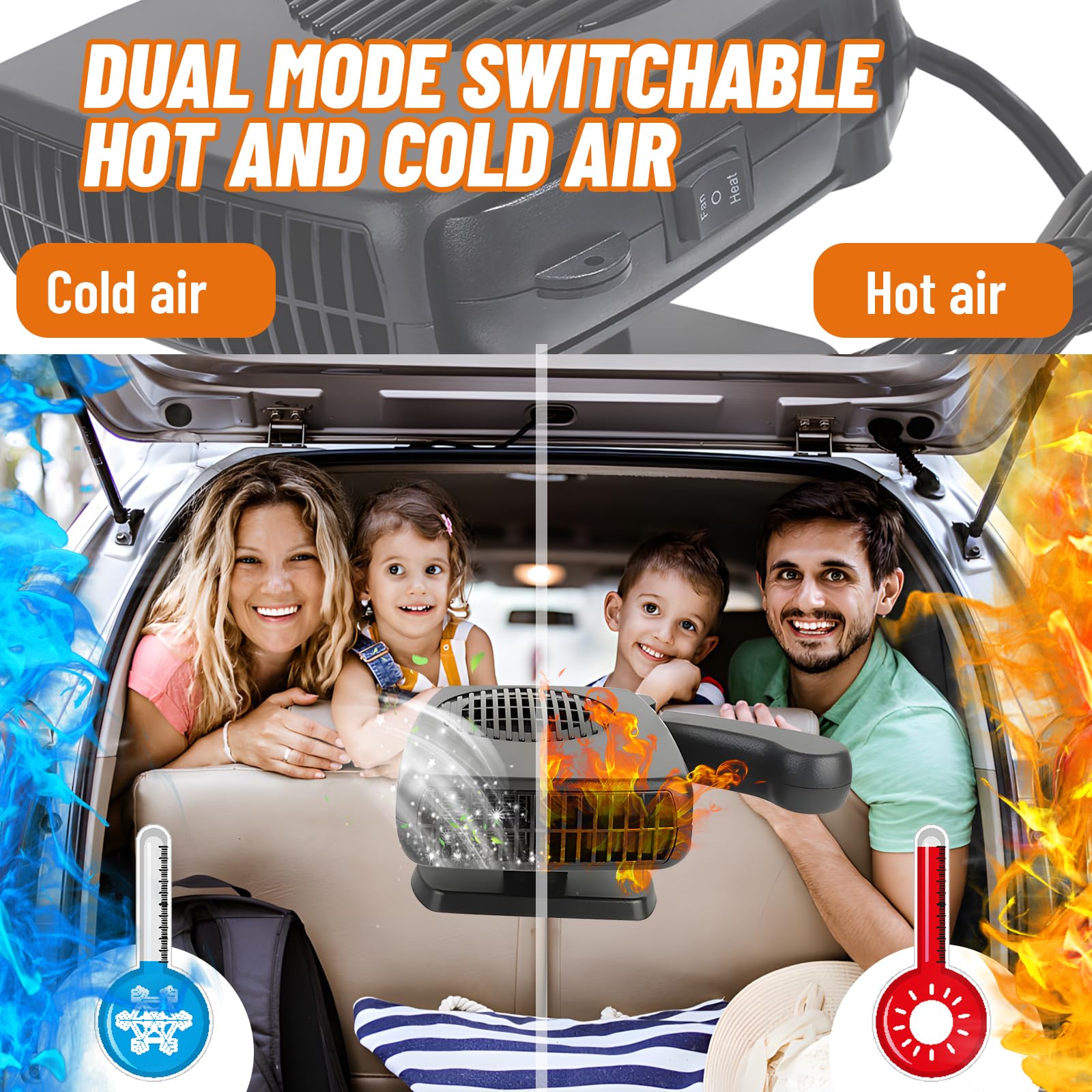Chauffage Voiture Portable 12V 2 En 1 Chaud/froid - Rotatif 360° | Anti-buée Rapide | Pour Voiture, Camping-car, Bateau - 13