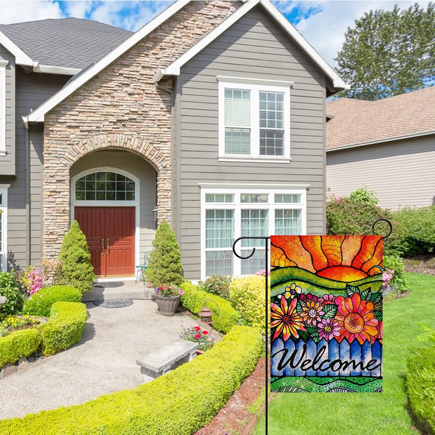 Home Decorative Welcome Spring Watercolor Flowers Garden Flag, Summer Sunshine House Yard Abstract Floral Outside Decorations, Sunrise Farmhouse Seasonal Outdoor Small Decor Double Sided 12x18 - Image 5