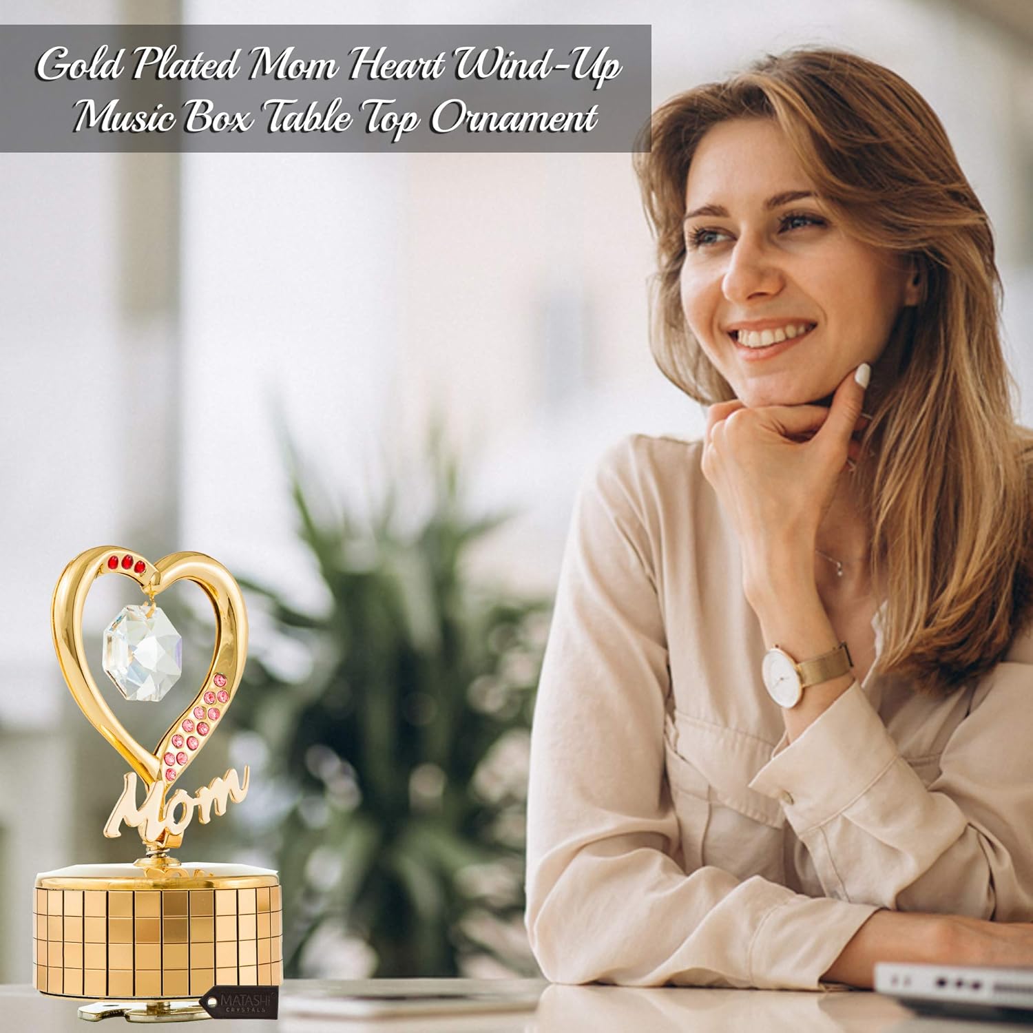 Matashi 24K Gold Plated Music Box – Plays ‘Love Story’ – Stunning Tabletop Ornament for Home, Bedroom, Living Room – Thoughtful for Mothers Day, Birthday, for Mom, Wife, Grandma, Aunt